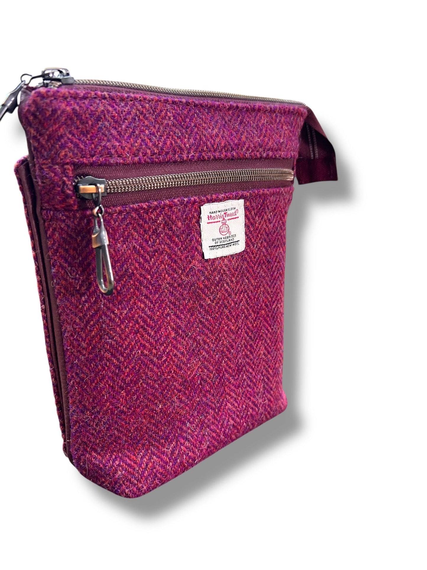 Harris Tweed Mini Isabella Crossbody Herringbone Purse Raspberry