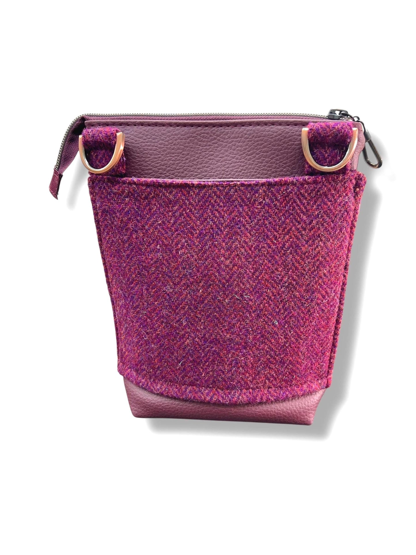 Harris Tweed Mini Isabella Crossbody Herringbone Purse Raspberry