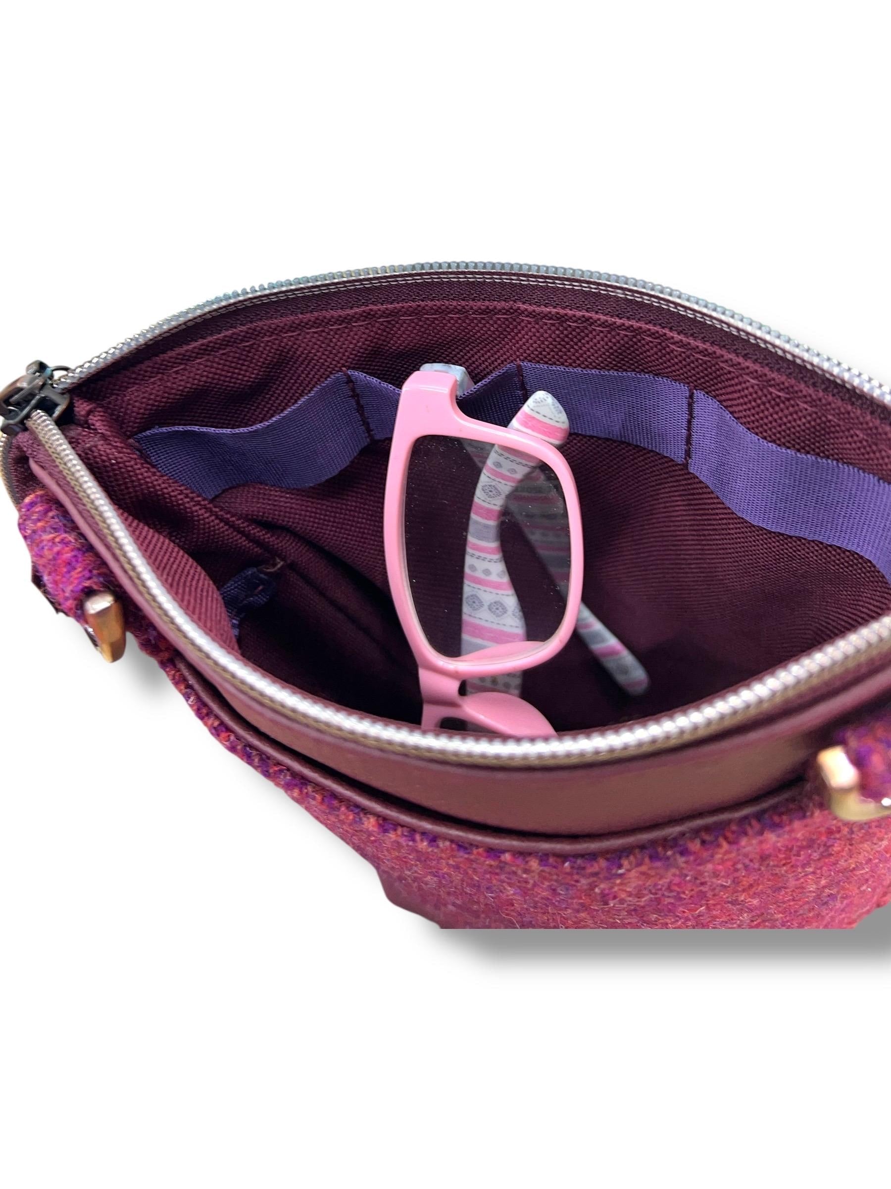 Harris Tweed Mini Isabella Crossbody Herringbone Purse Raspberry