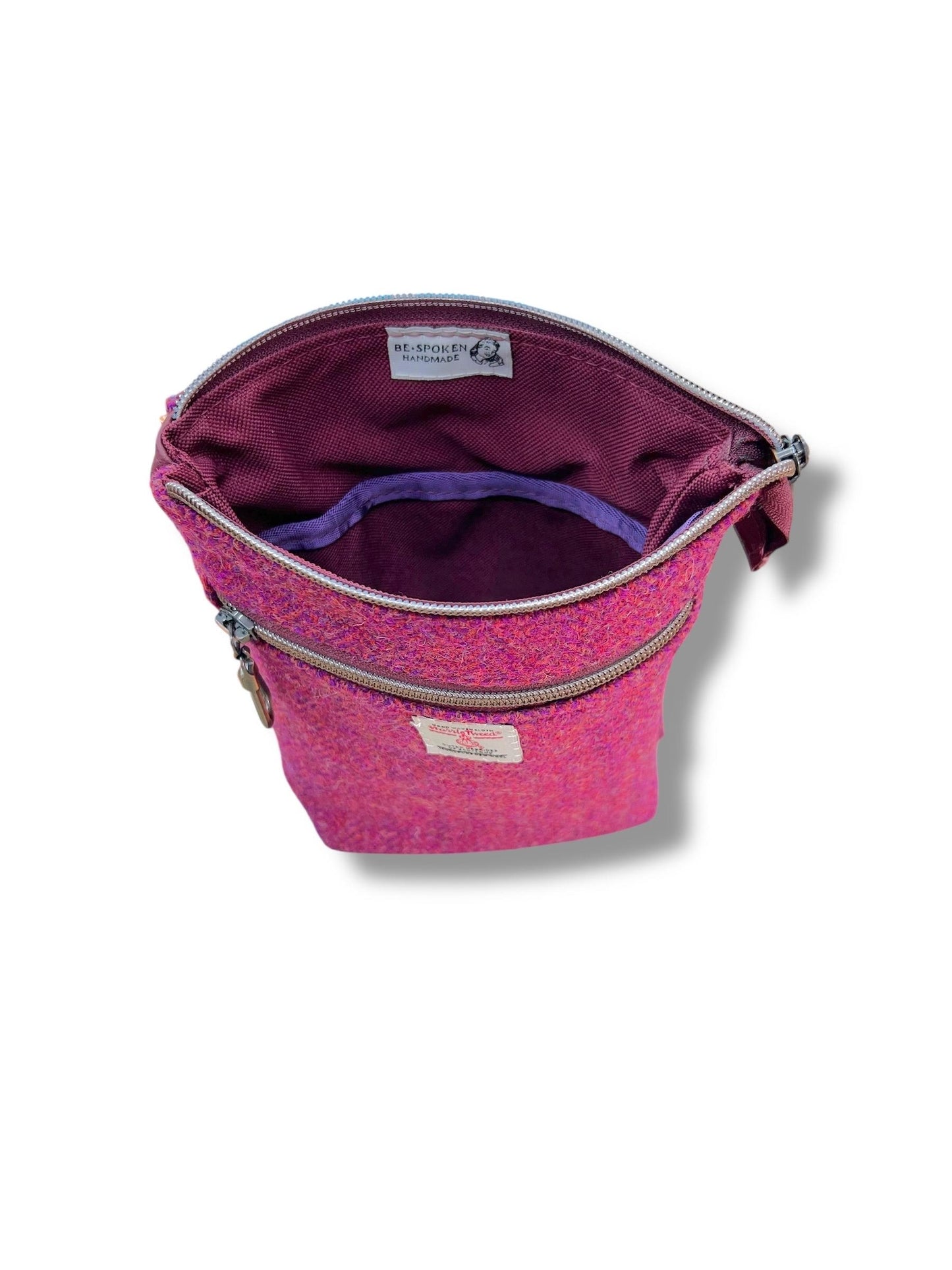 Harris Tweed Mini Isabella Crossbody Herringbone Purse Raspberry