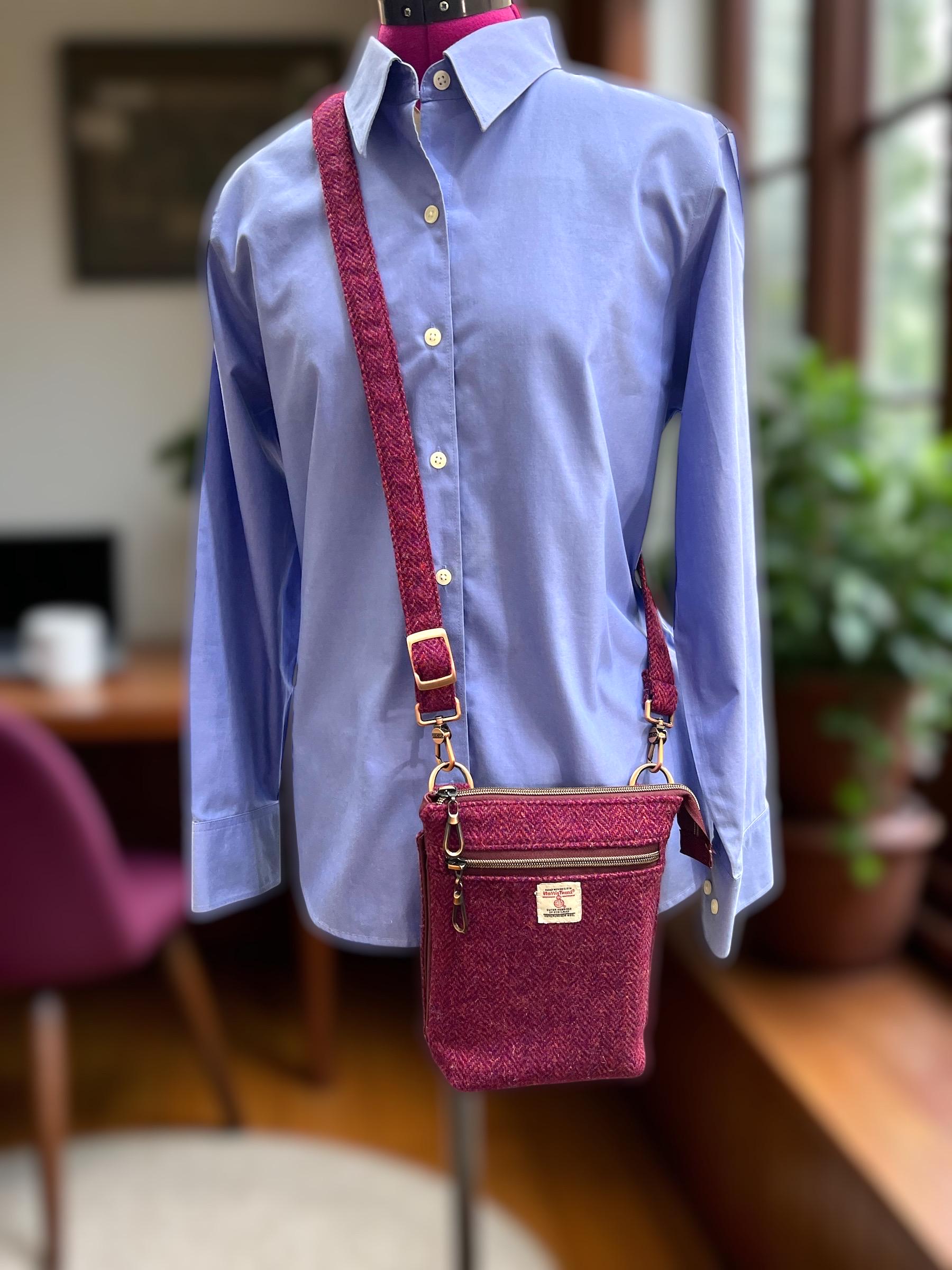 Harris Tweed Mini Isabella Crossbody Herringbone Purse Raspberry