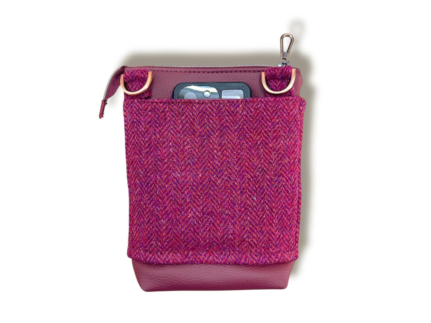 Harris Tweed Mini Isabella Crossbody Herringbone Purse Raspberry