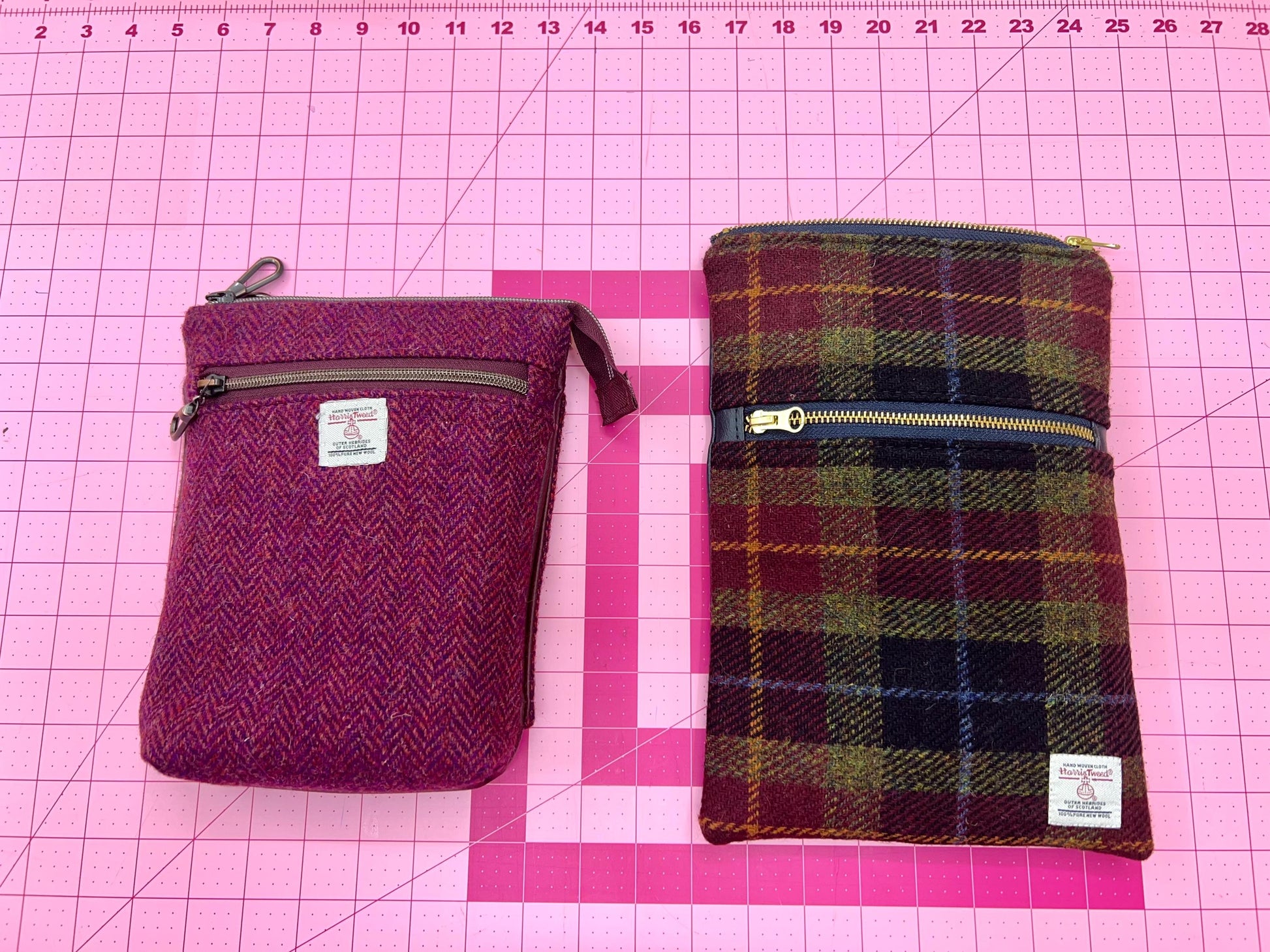 Harris Tweed Mini Isabella Crossbody Herringbone Purse Raspberry
