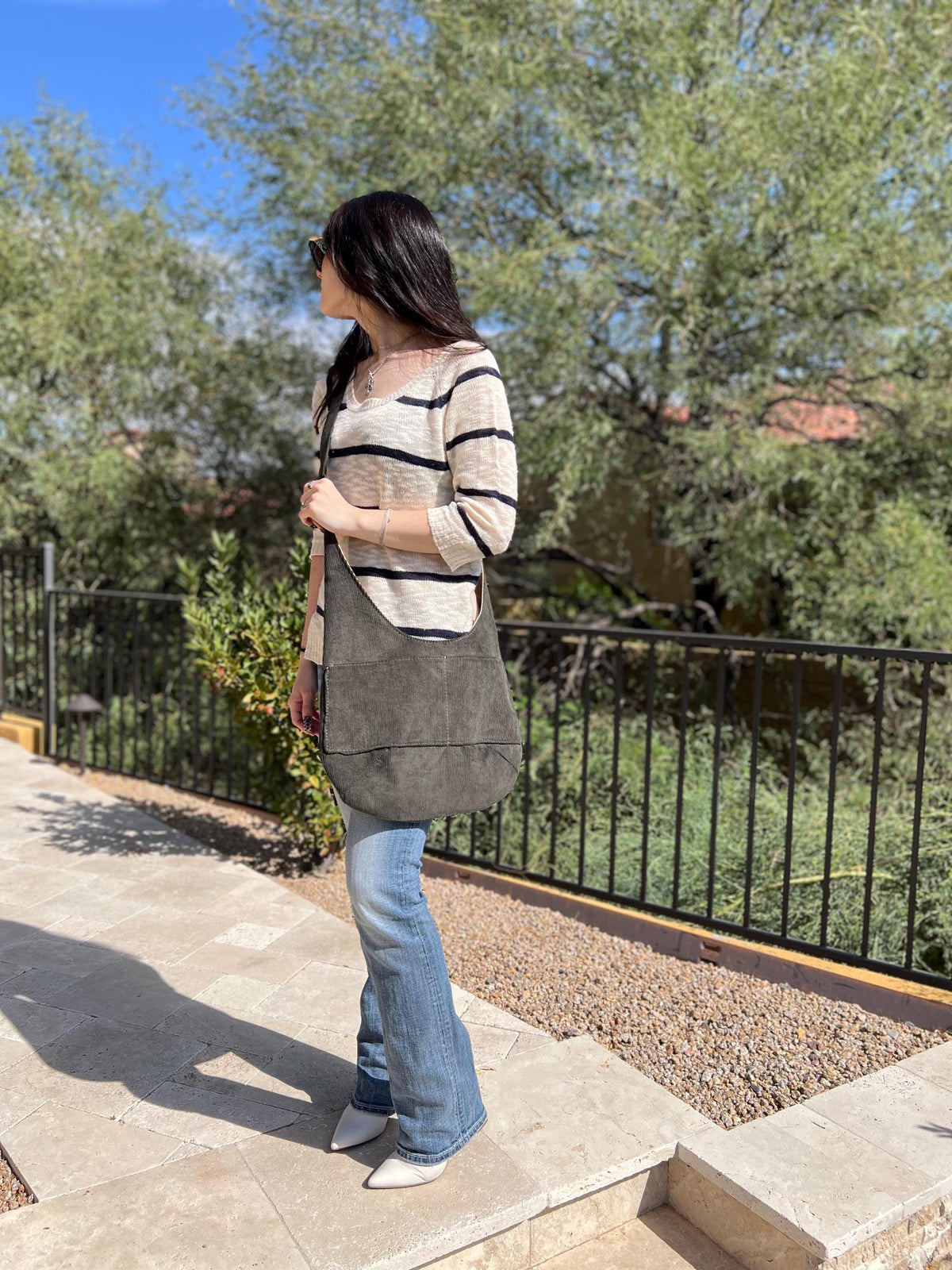 Crossbody Corduroy Hobo Bag