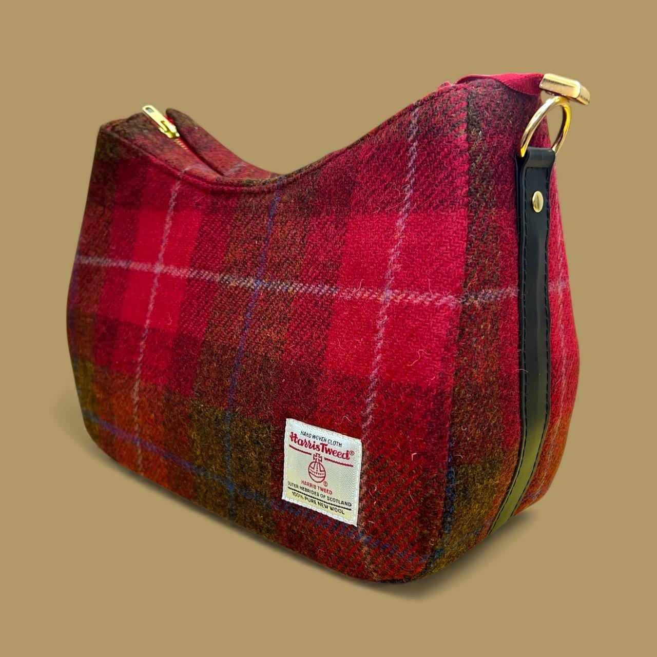 Harris Tweed Shoulder Bag with Leather Removable Strap Large Handbag Fall Fashion Gifts