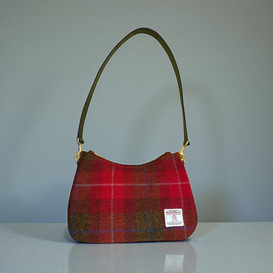 Harris Tweed Shoulder Bag with Leather Removable Strap Large Handbag Fall Fashion Gifts