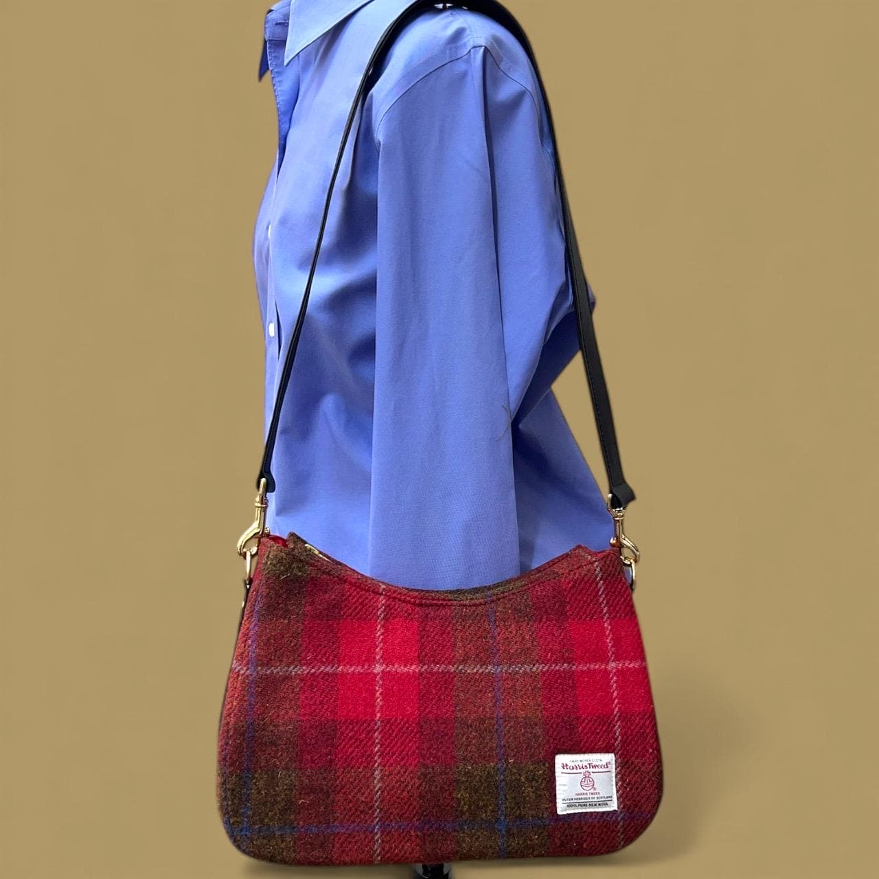 Harris Tweed Shoulder Bag with Leather Removable Strap Large Handbag Fall Fashion Gifts