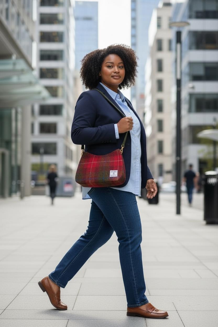 Harris Tweed Shoulder Bag with Leather Removable Strap Large Handbag Fall Fashion Gifts