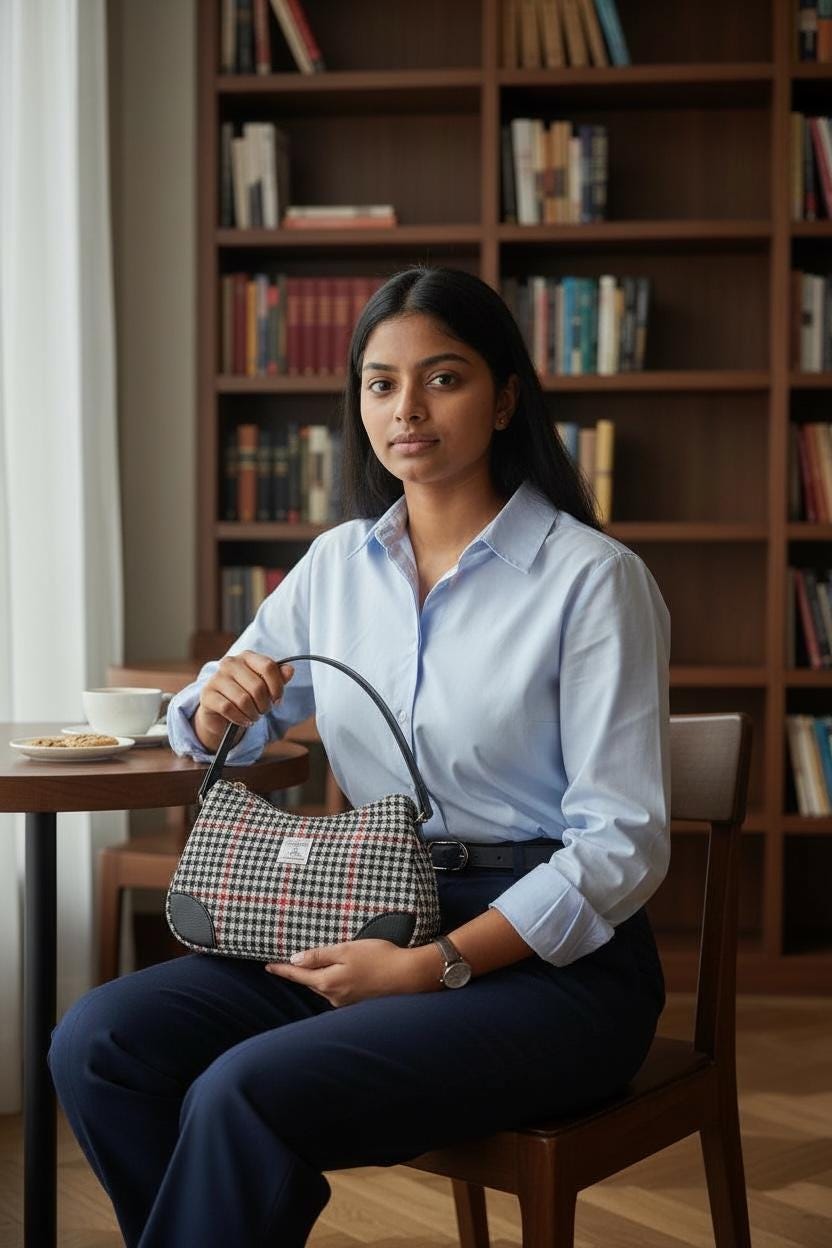 Harris Tweed Shoulder Bag with Leather Strap Handbag Fall Fashion Gifts