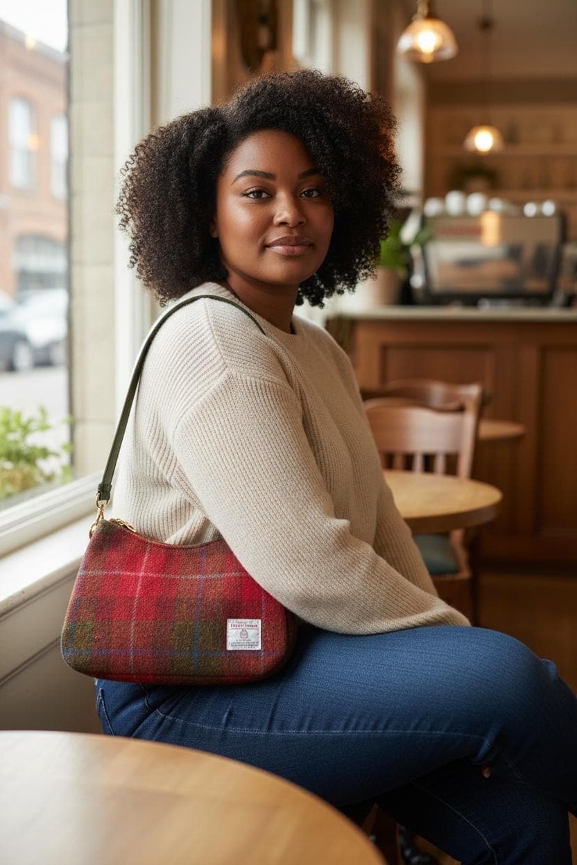 Harris Tweed Shoulder Bag with Leather Removable Strap Large Handbag Fall Fashion Gifts