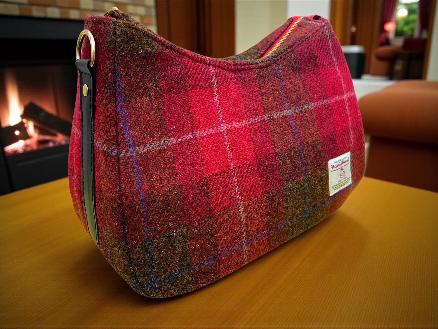 Harris Tweed Shoulder Bag with Leather Removable Strap Large Handbag Fall Fashion Gifts