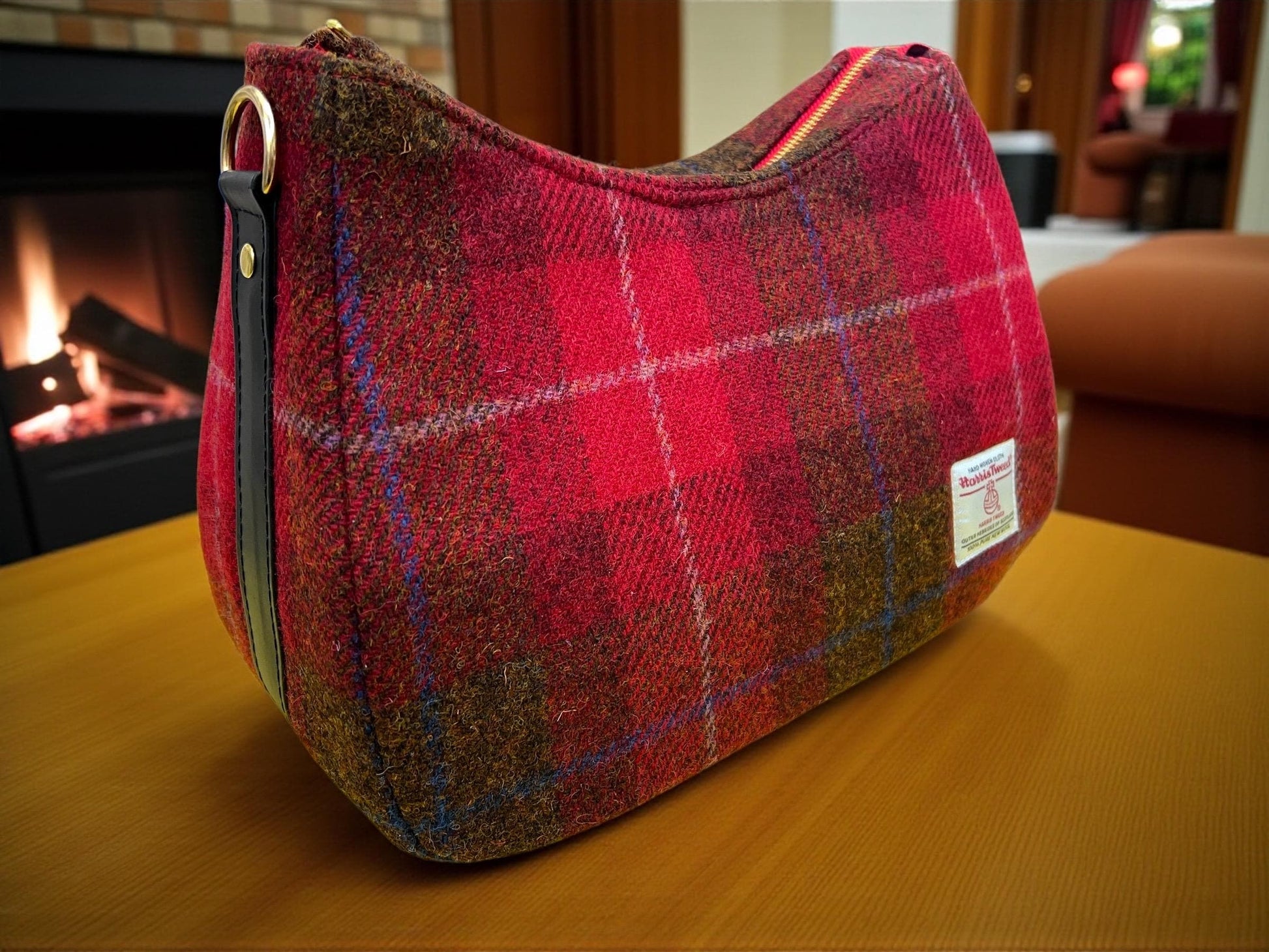 Harris Tweed Shoulder Bag with Leather Removable Strap Large Handbag Fall Fashion Gifts