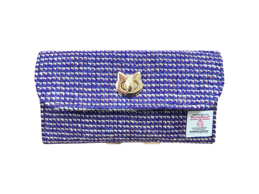Trifold Harris Tweed Wallet with Cat Twist Lock Closure Purple