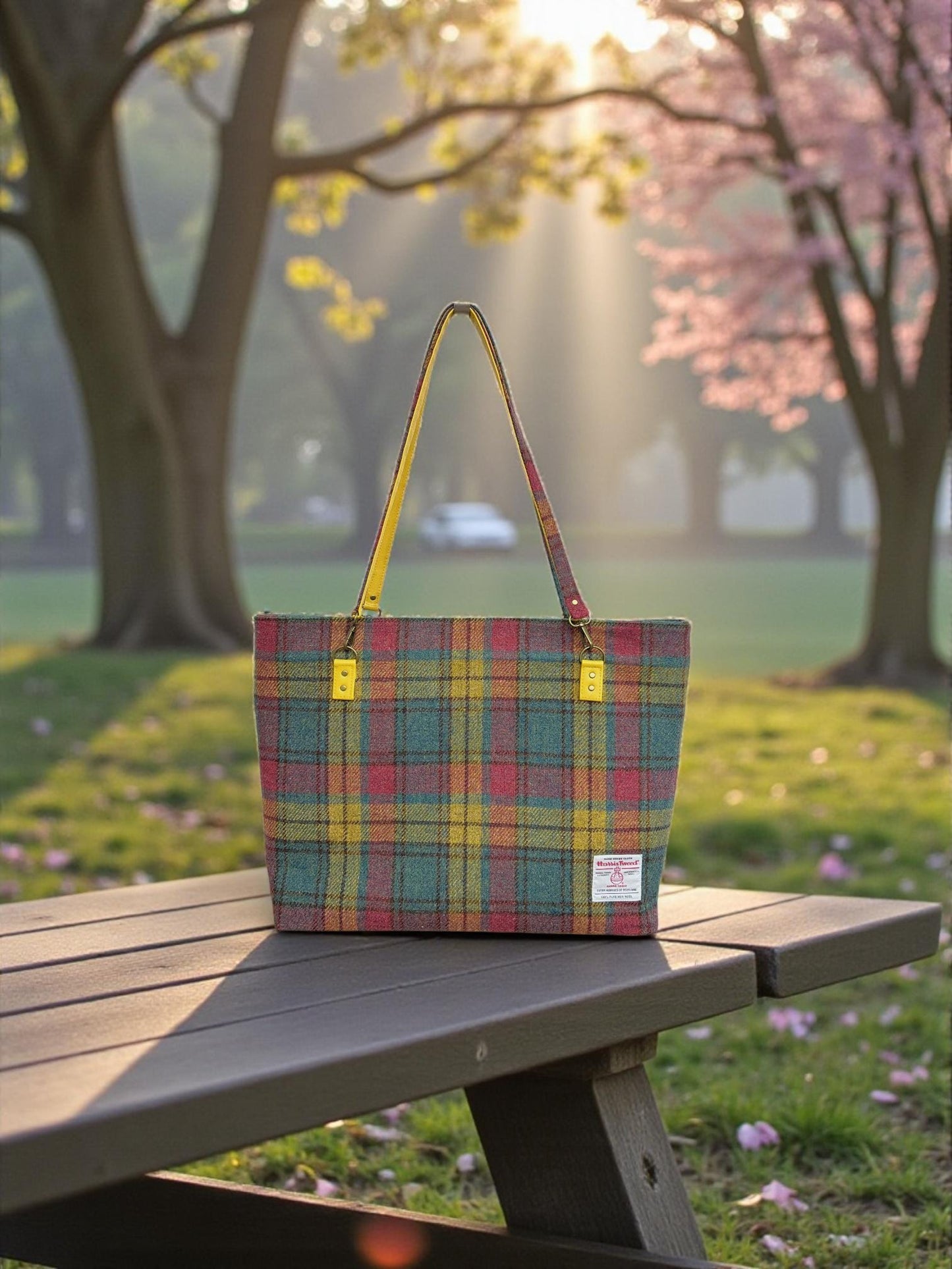 Harris Tweed Large Tote Bag, Plaid Scottish Wool Purse, Unique Handmade Structured Zipper Tote, Classic Professional Work Laptop Handbag