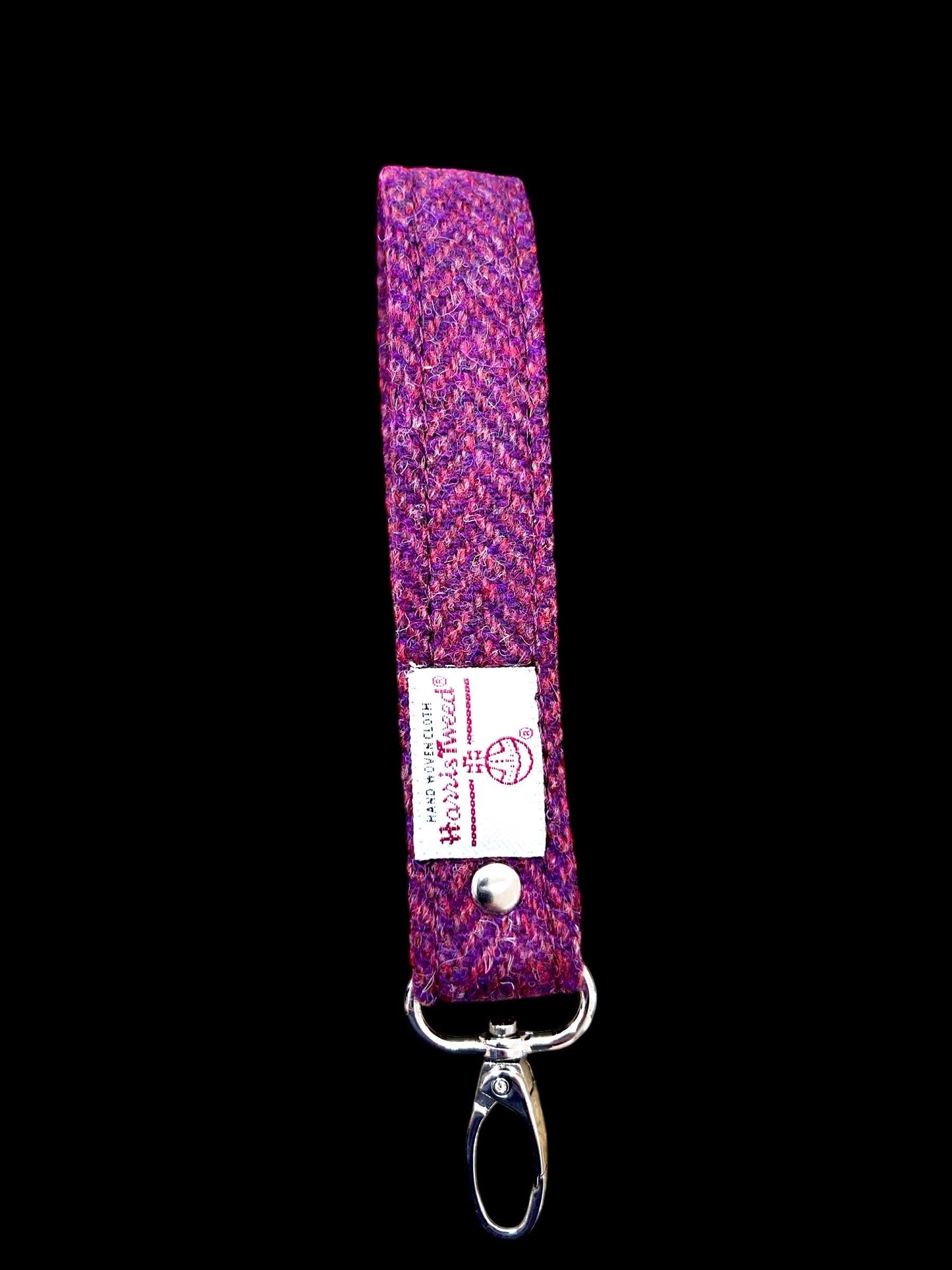 Harris Tweed Key Fob, Raspberry Pink Purple Herringbone Wristlet Strap