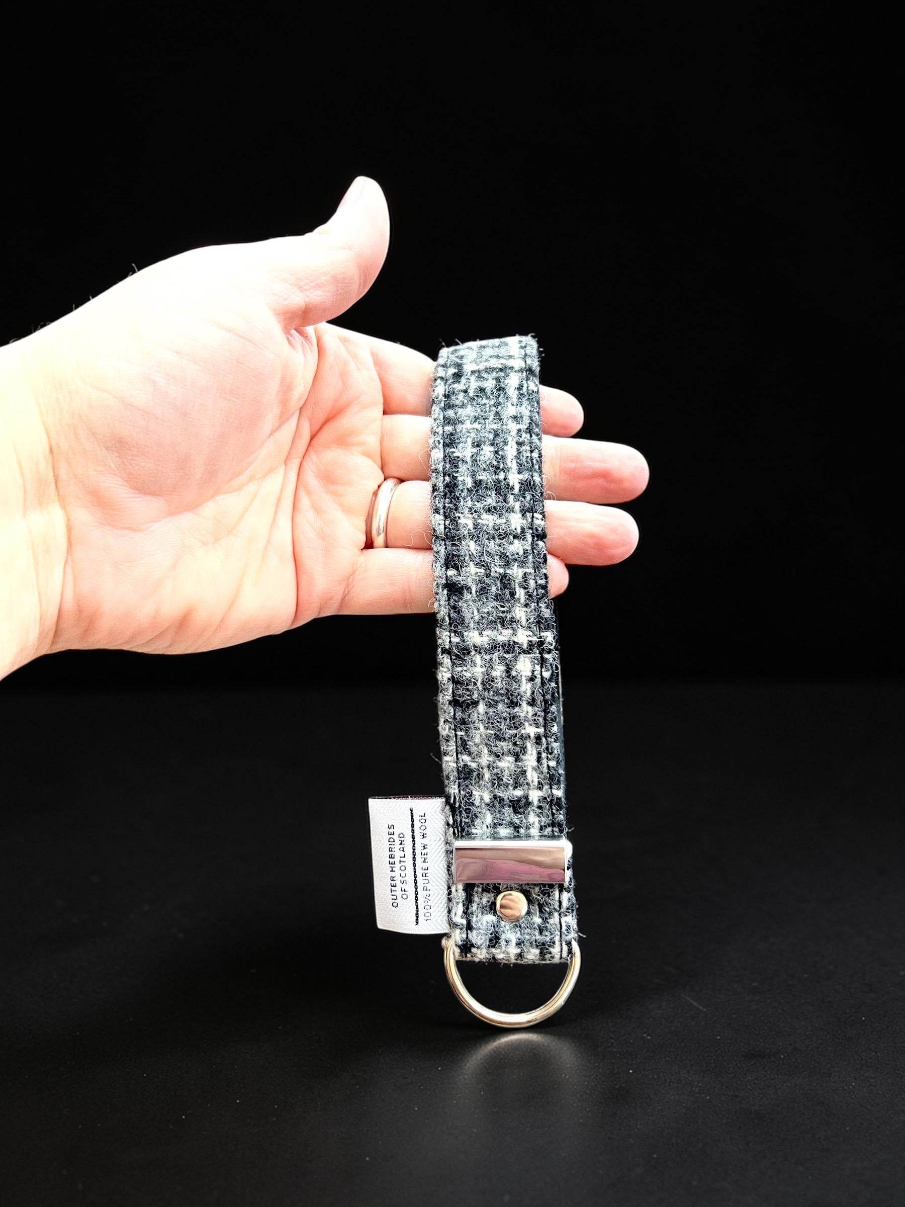 Harris Tweed Key Fob, Black White Gray Crosshatch Strap for Handsfree Organization, Small Gift for Spring Birthdays