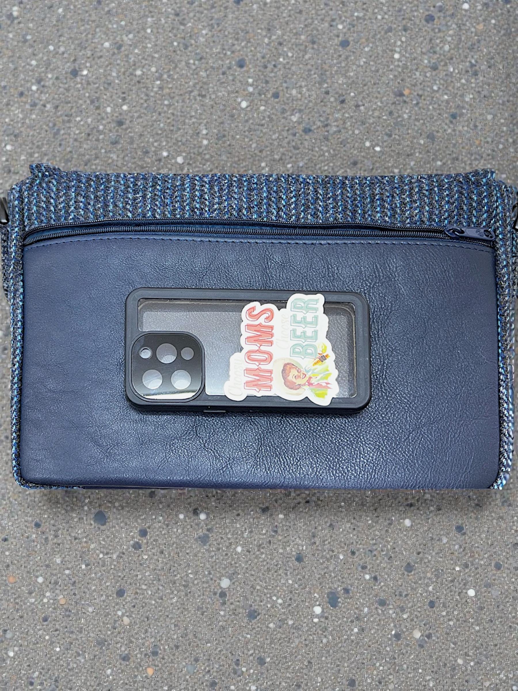 Denim Blue Stripe Harris Tweed Laptop Messenger Bag, Professional Casual Crossbody Computer Satchel, Soft Sided Briefcase with Tech Sleeve