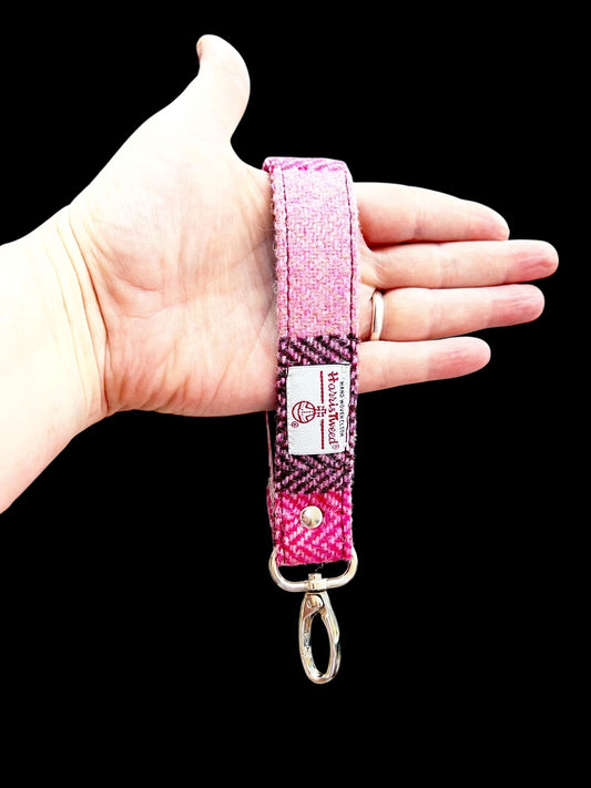 Harris Tweed Key Fob, Pink Plaid Wristlet Strap