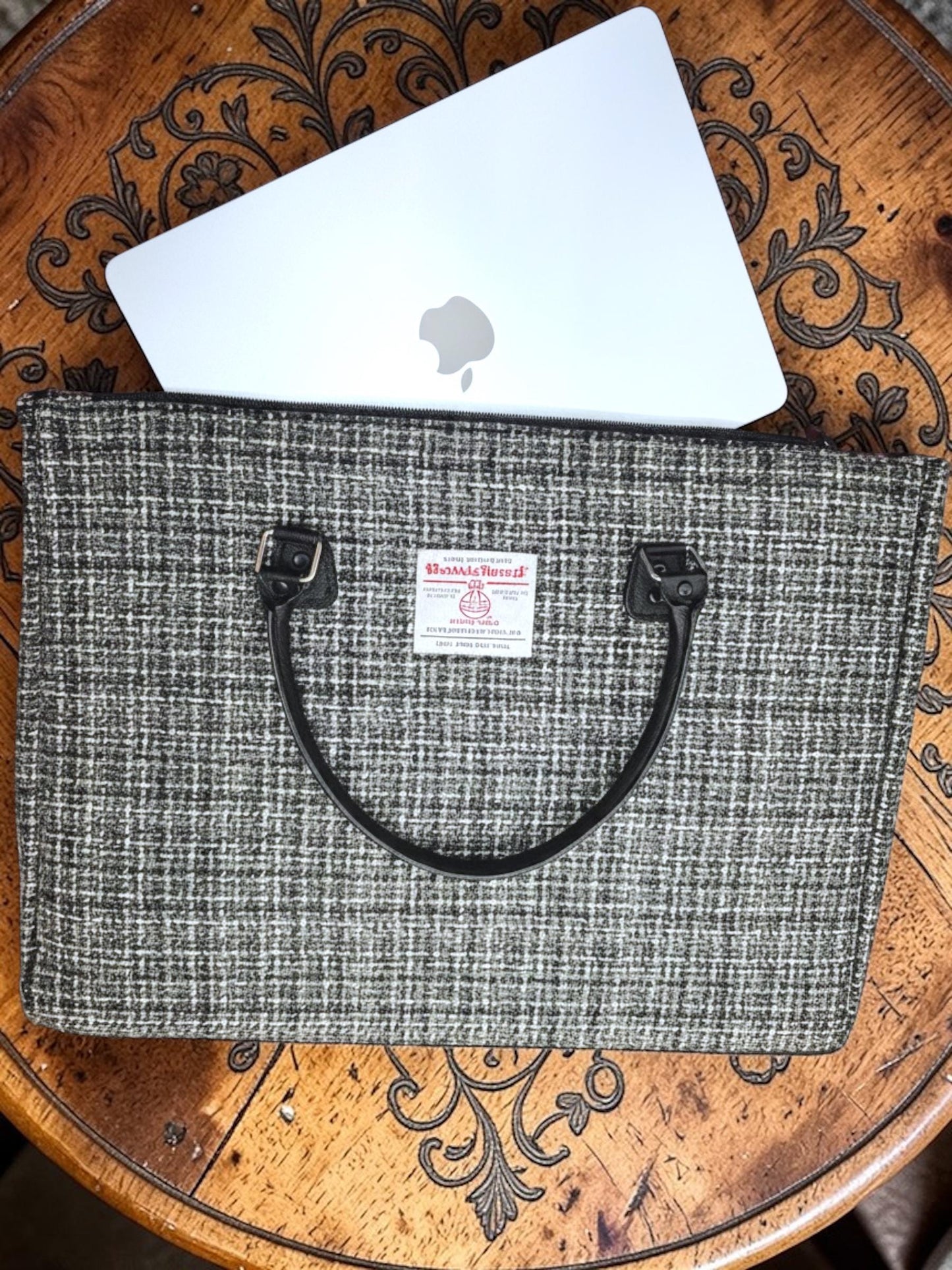 Harris Tweed Large Soft Sided Briefcase, Scottish Wool Purse, Unique Structured Zipper Tote, Classic Professional Work Laptop Handbag