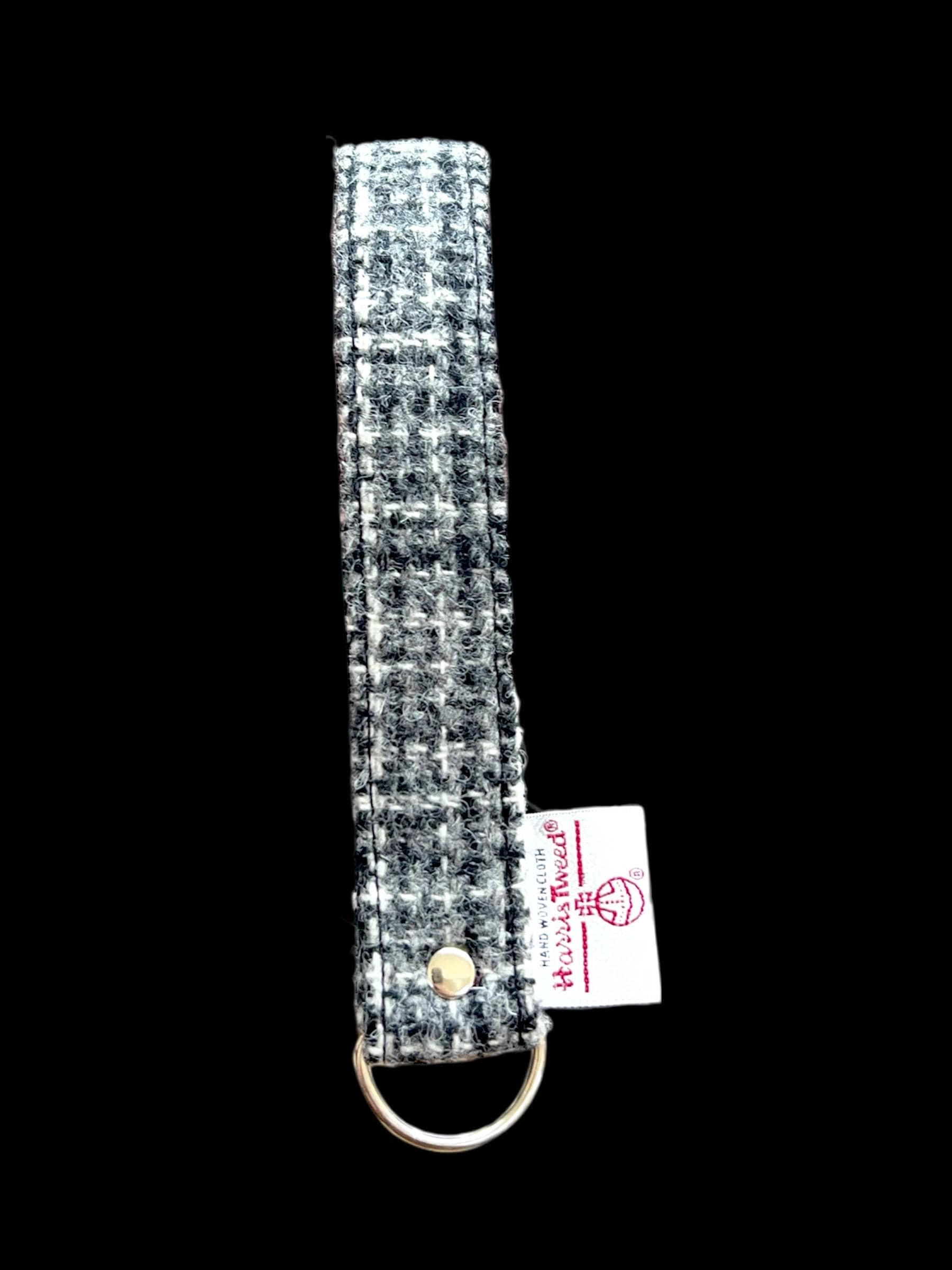 Harris Tweed Key Fob, Black White Crosshatch Strap, Handsfree Organization Accessory