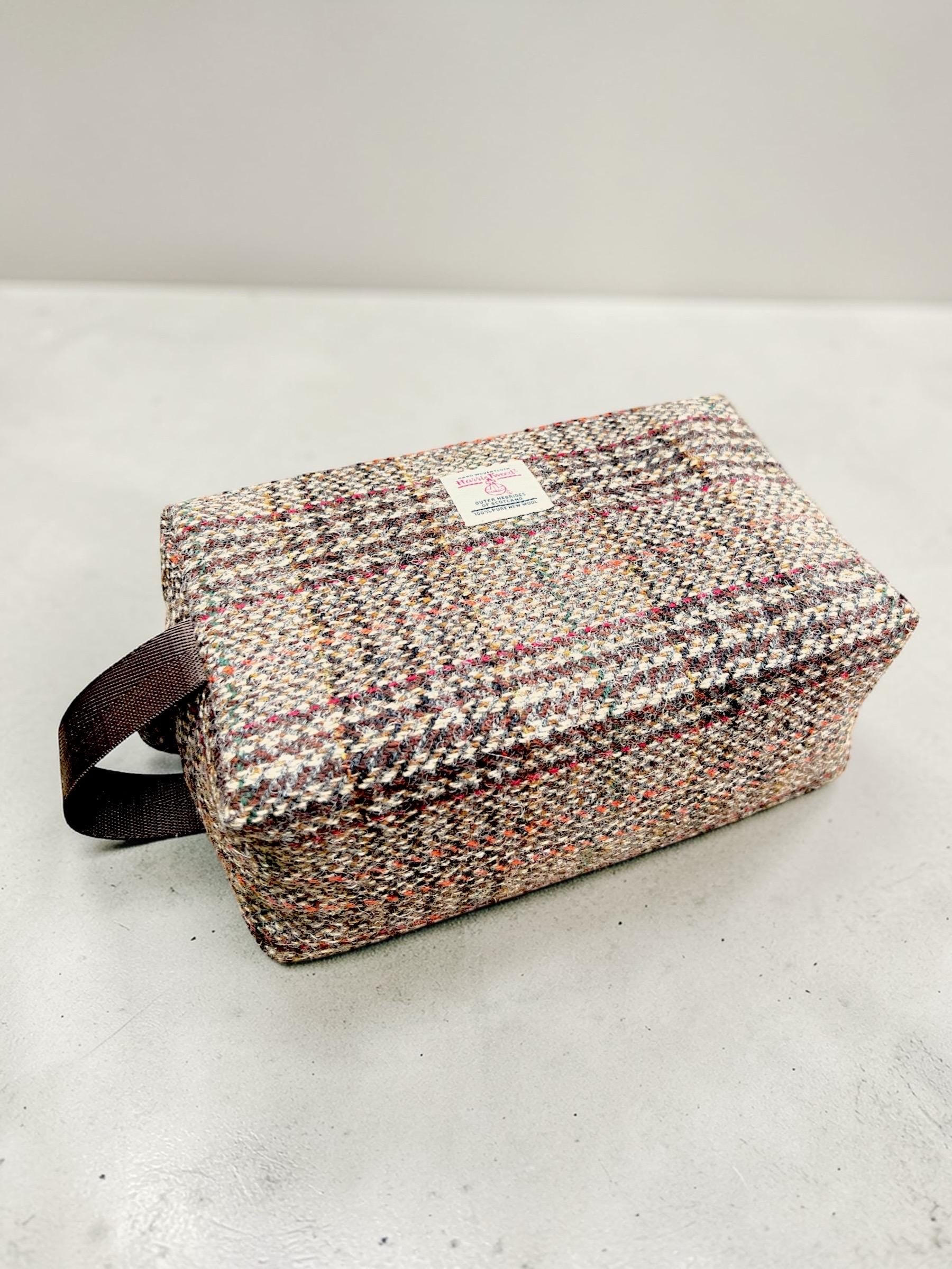 Men's Harris Tweed Dopp Kit, Minimalist Wool Travel Toiletry Bag