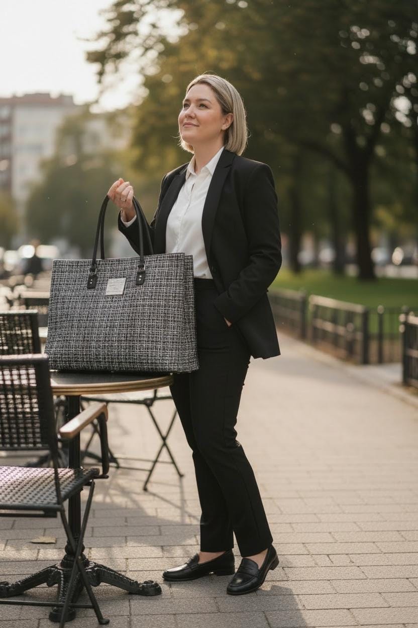 Harris Tweed Large Soft Sided Briefcase, Scottish Wool Purse, Unique Structured Zipper Tote, Classic Professional Work Laptop Handbag