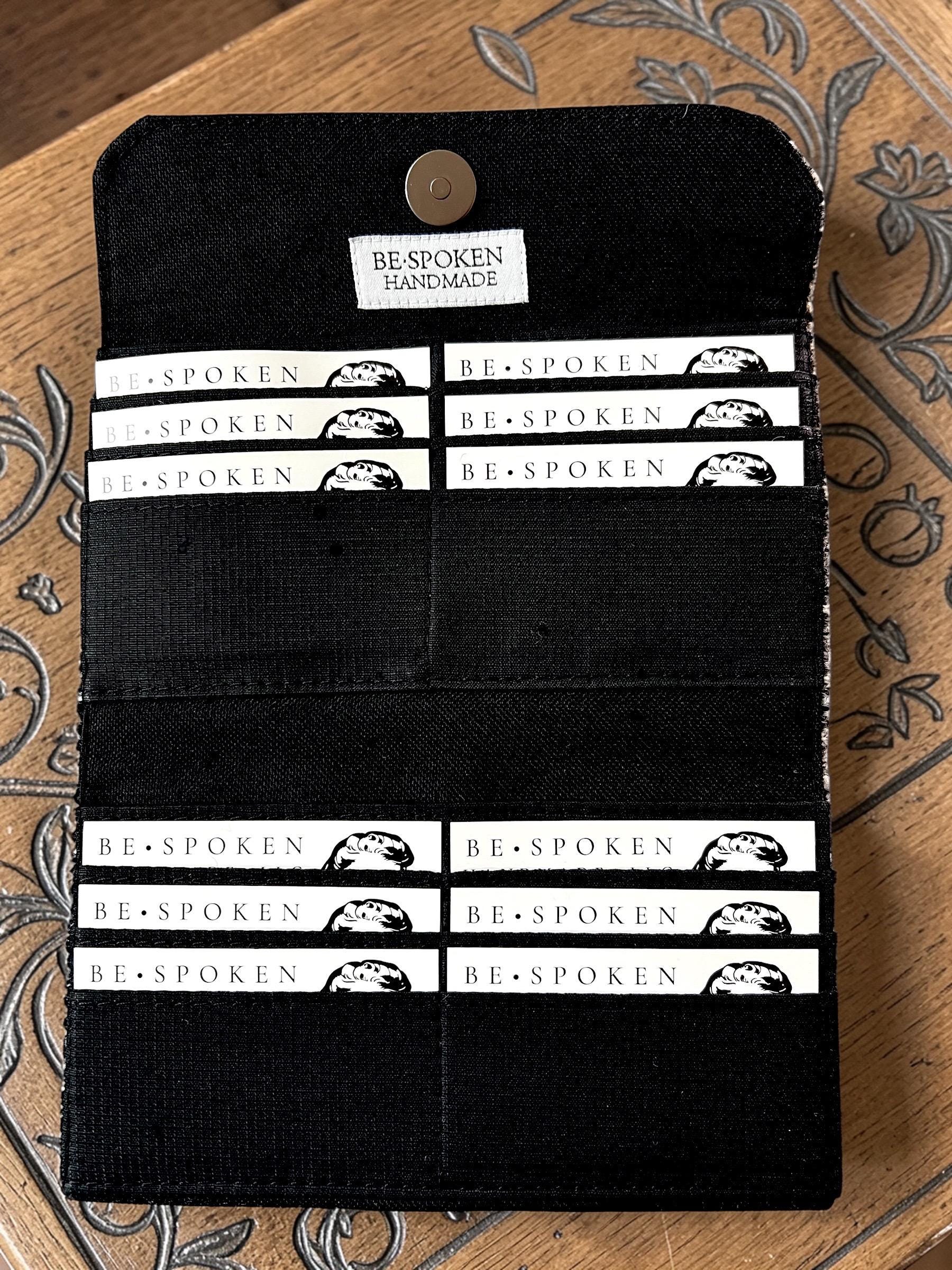 Trifold Harris Tweed Wallet Black White Grey Crosshatch Pattern with Magnetic Closure