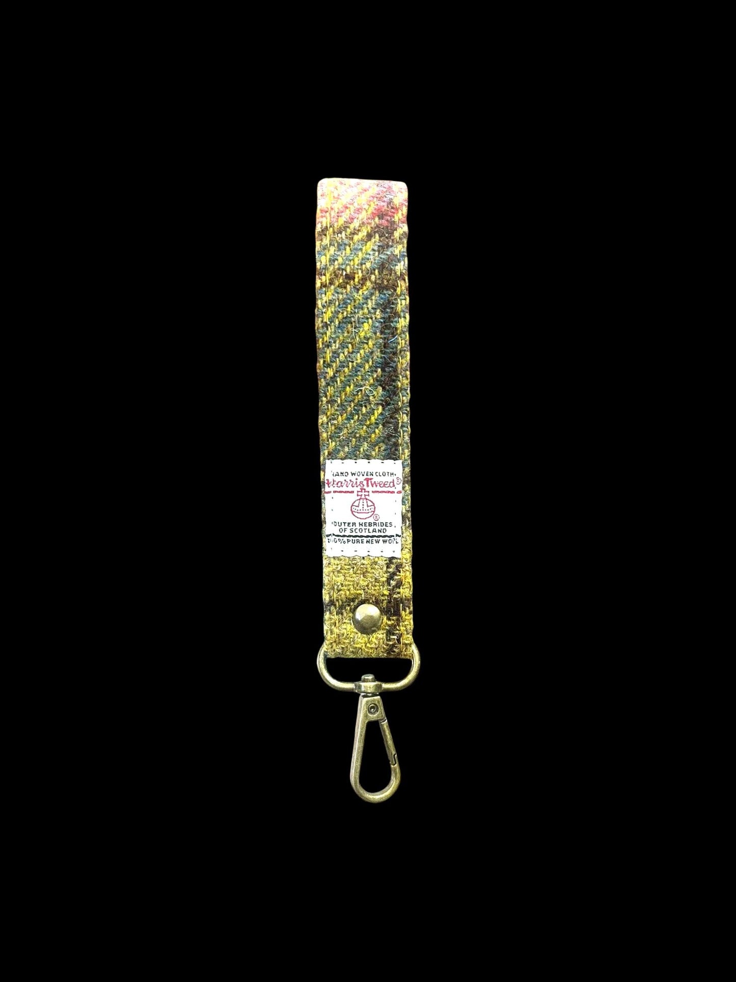 Harris Tweed Key Fob, Yellow Aqua Turquiose Wristlet Strap