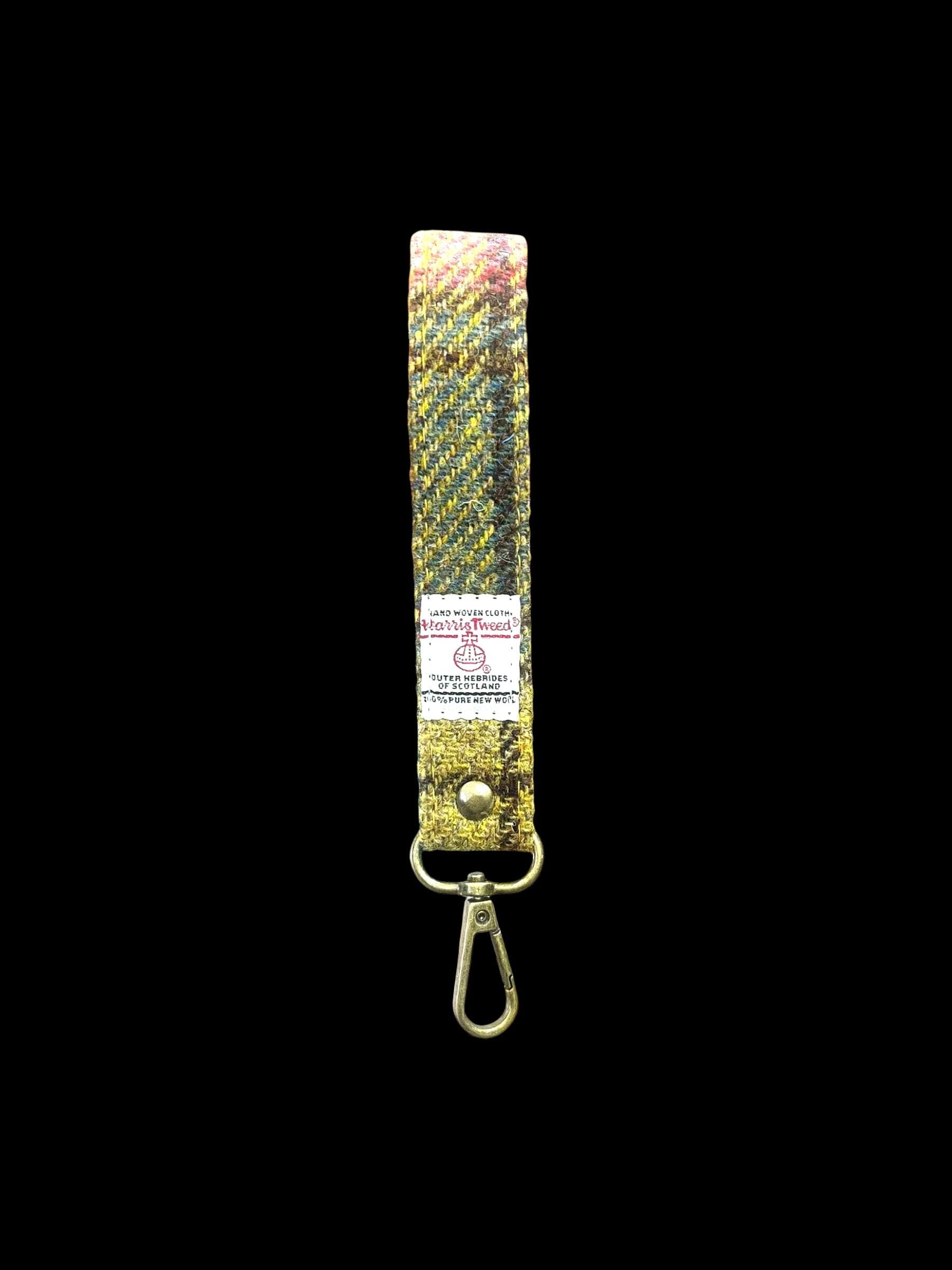 Harris Tweed Key Fob, Yellow Aqua Turquiose Wristlet Strap