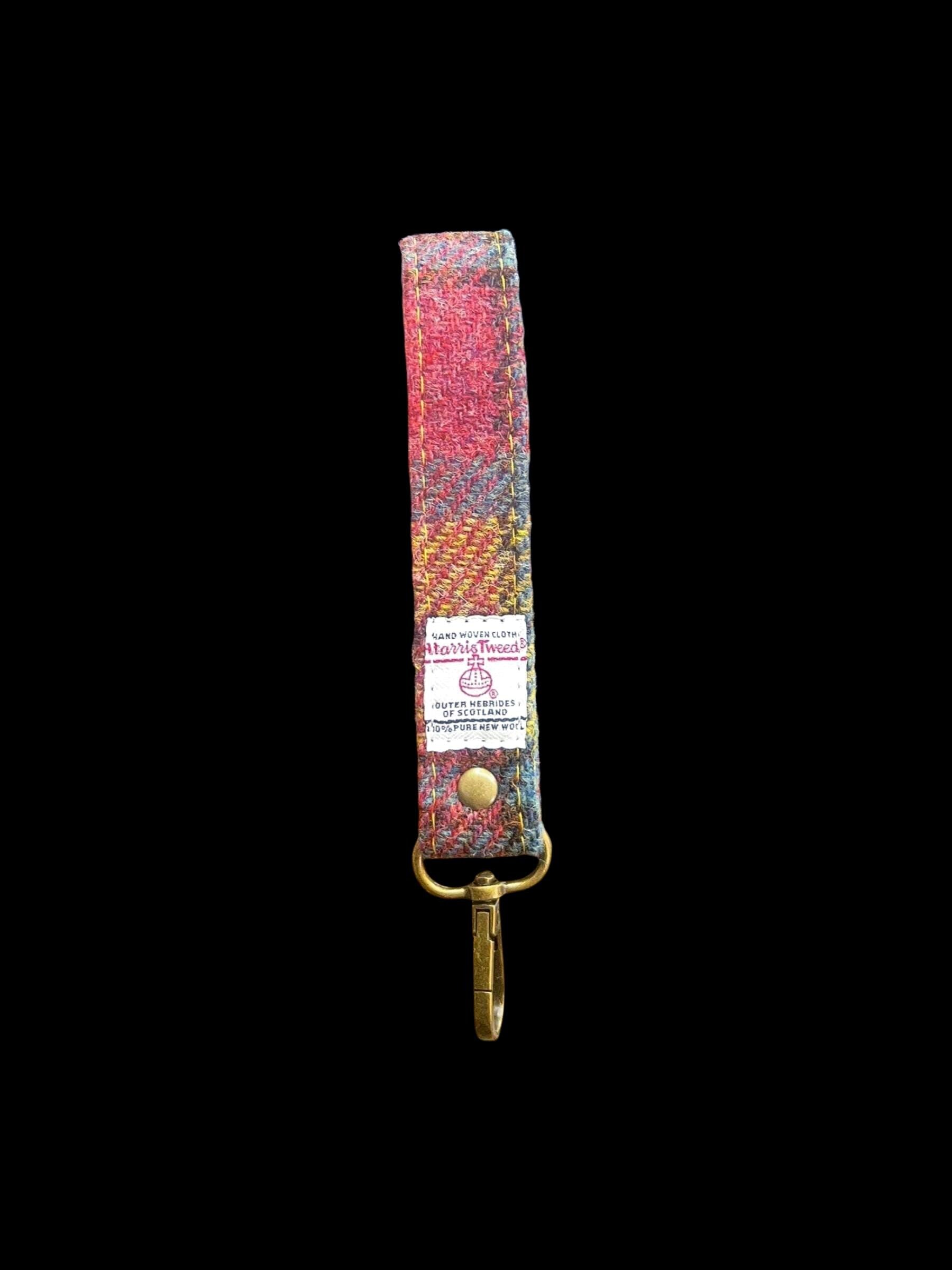 Harris Tweed Key Fob, Yellow Aqua Turquiose Wristlet Strap