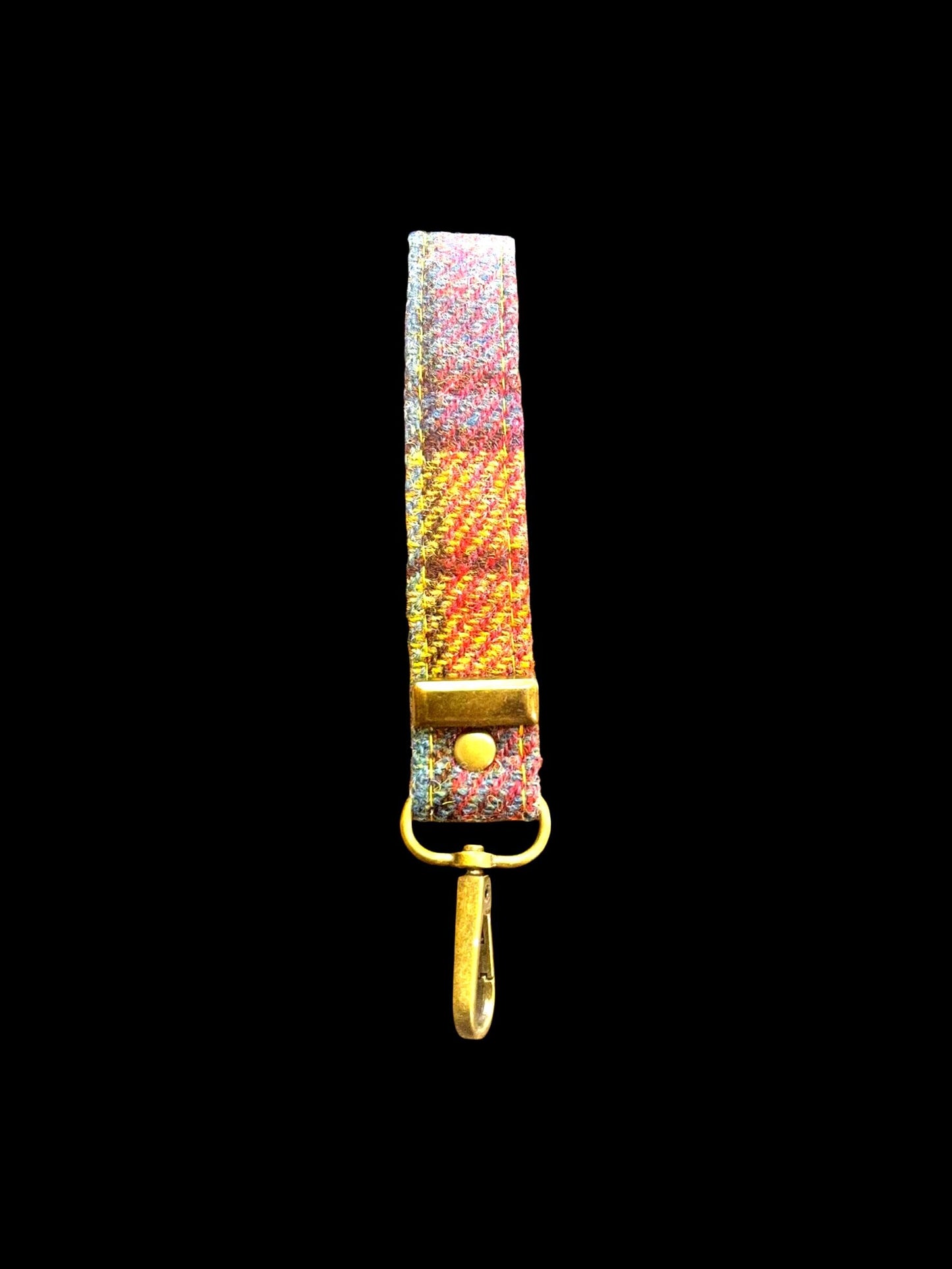Harris Tweed Key Fob, Yellow Aqua Turquiose Wristlet Strap