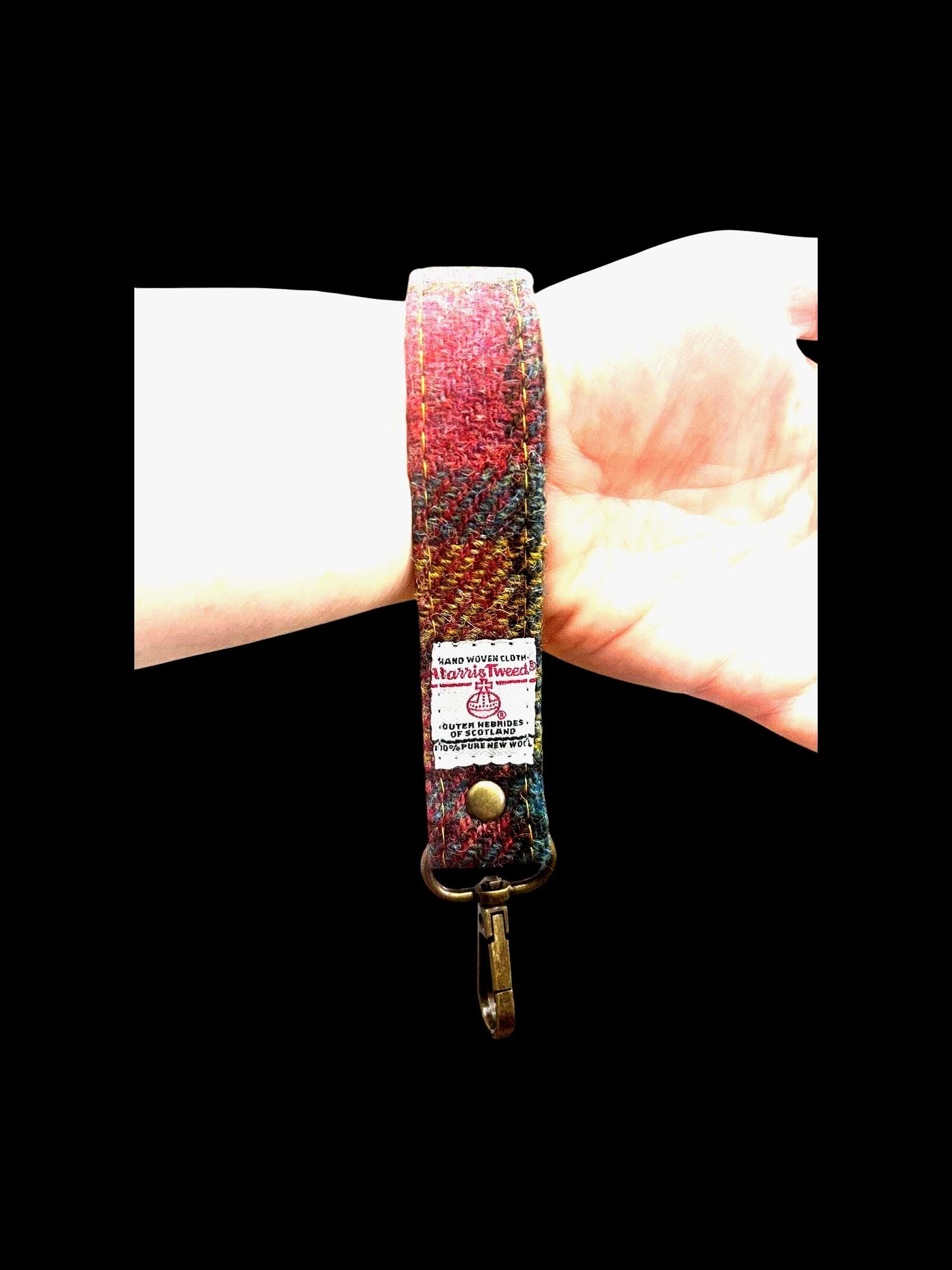 Harris Tweed Key Fob, Yellow Aqua Turquiose Wristlet Strap