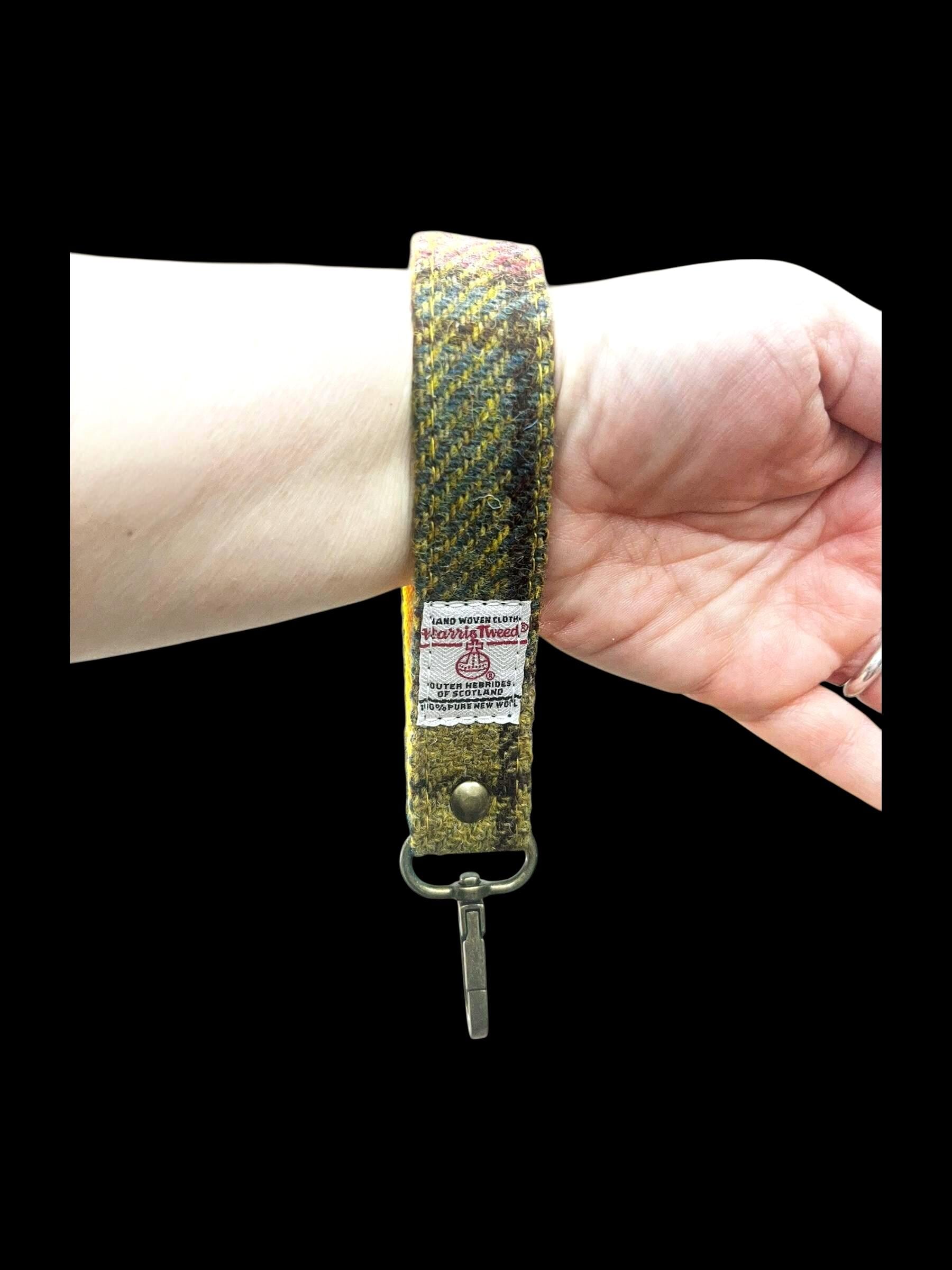 Harris Tweed Key Fob, Yellow Aqua Turquiose Wristlet Strap