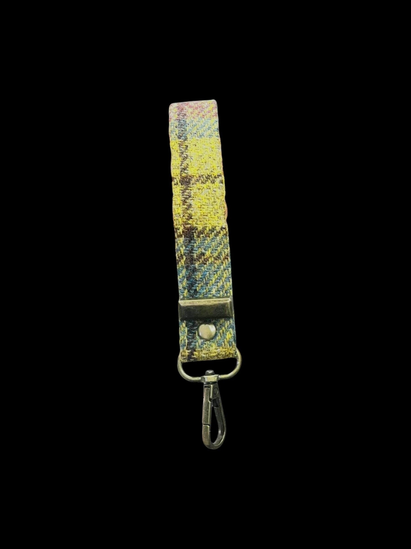 Harris Tweed Key Fob, Yellow Aqua Turquiose Wristlet Strap