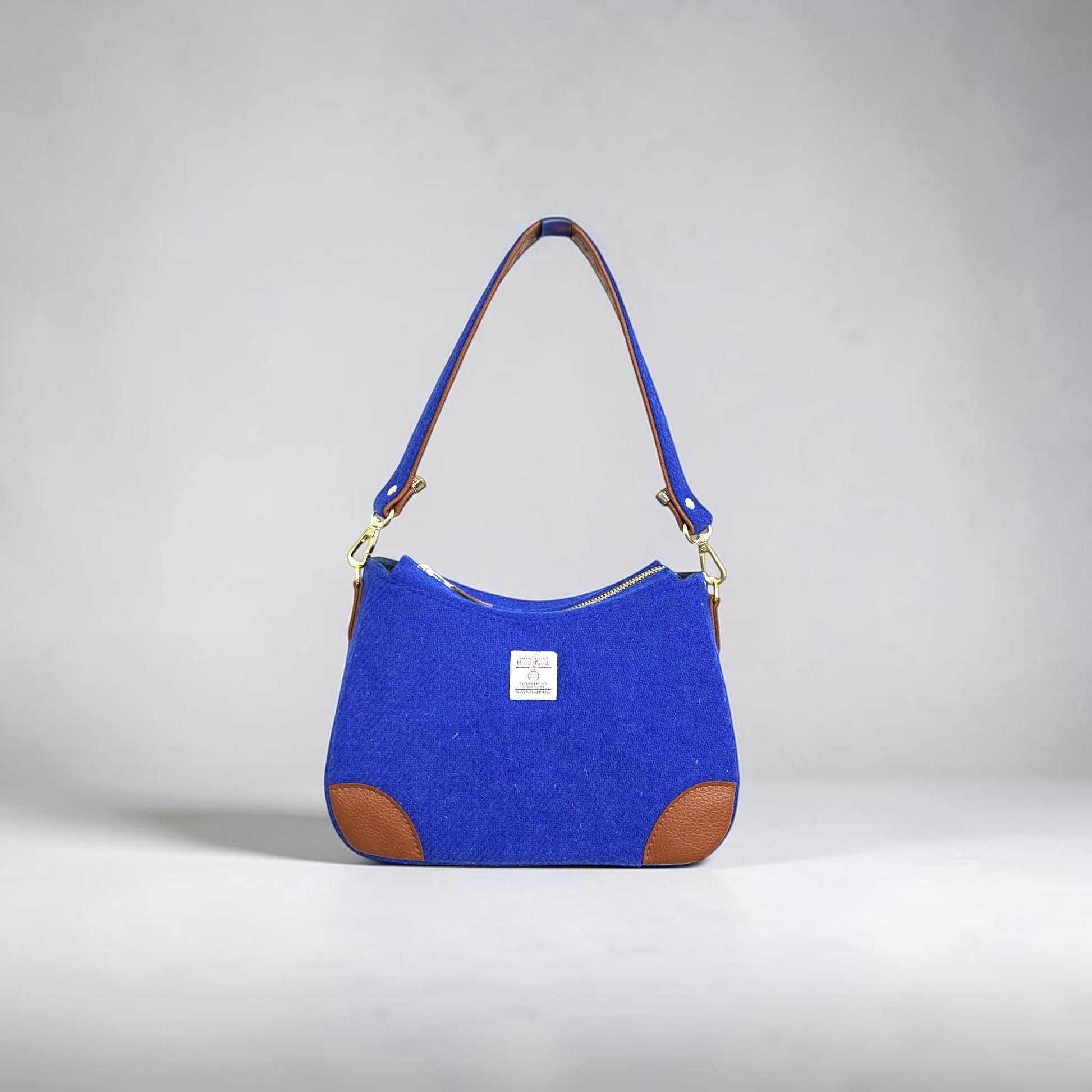 Harris Tweed Shoulder Bag: Two Tone Faux Leather Strap Purse Kentucky Royal Blue