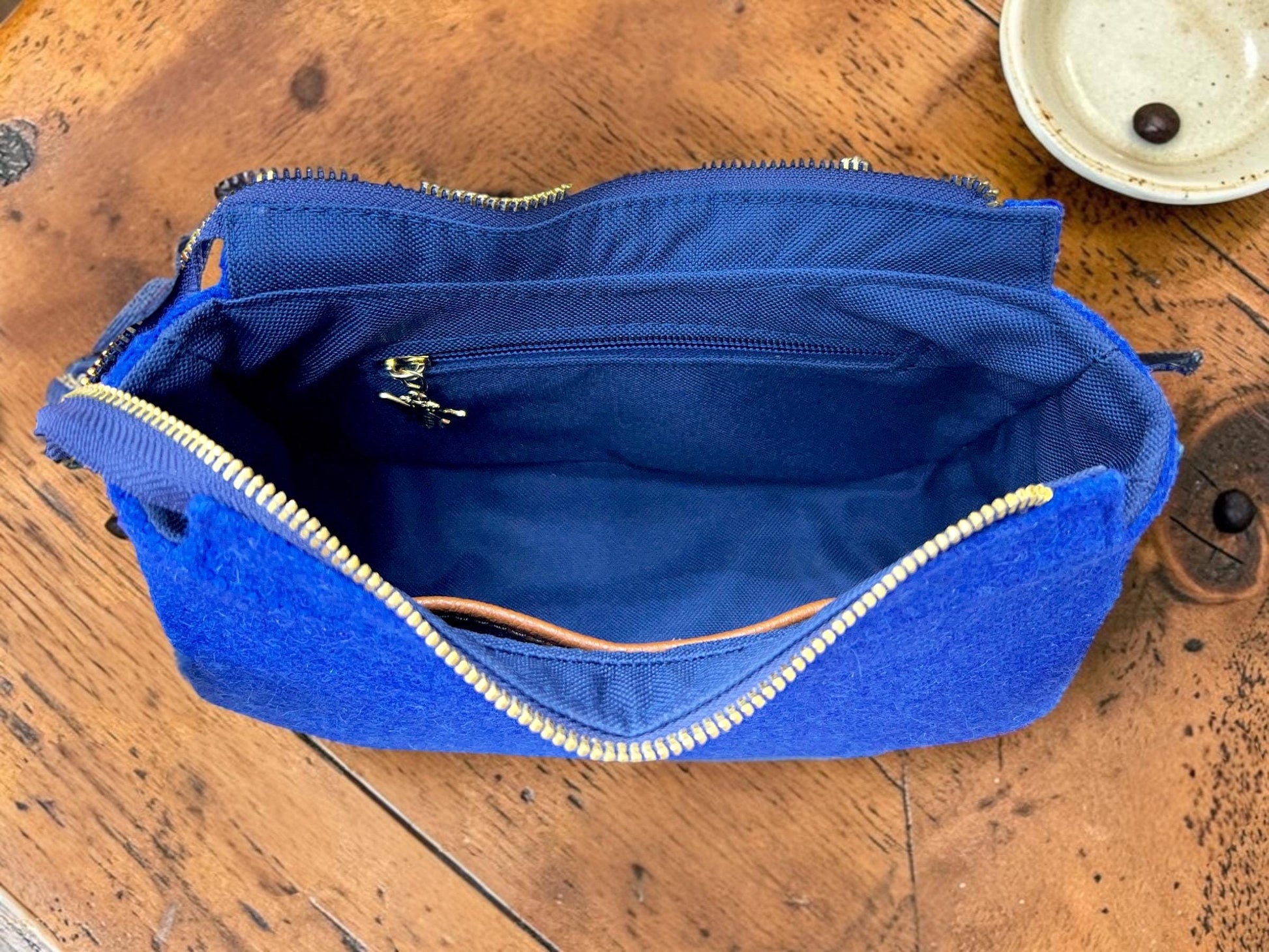 Harris Tweed Shoulder Bag: Two Tone Faux Leather Strap Purse Kentucky Royal Blue