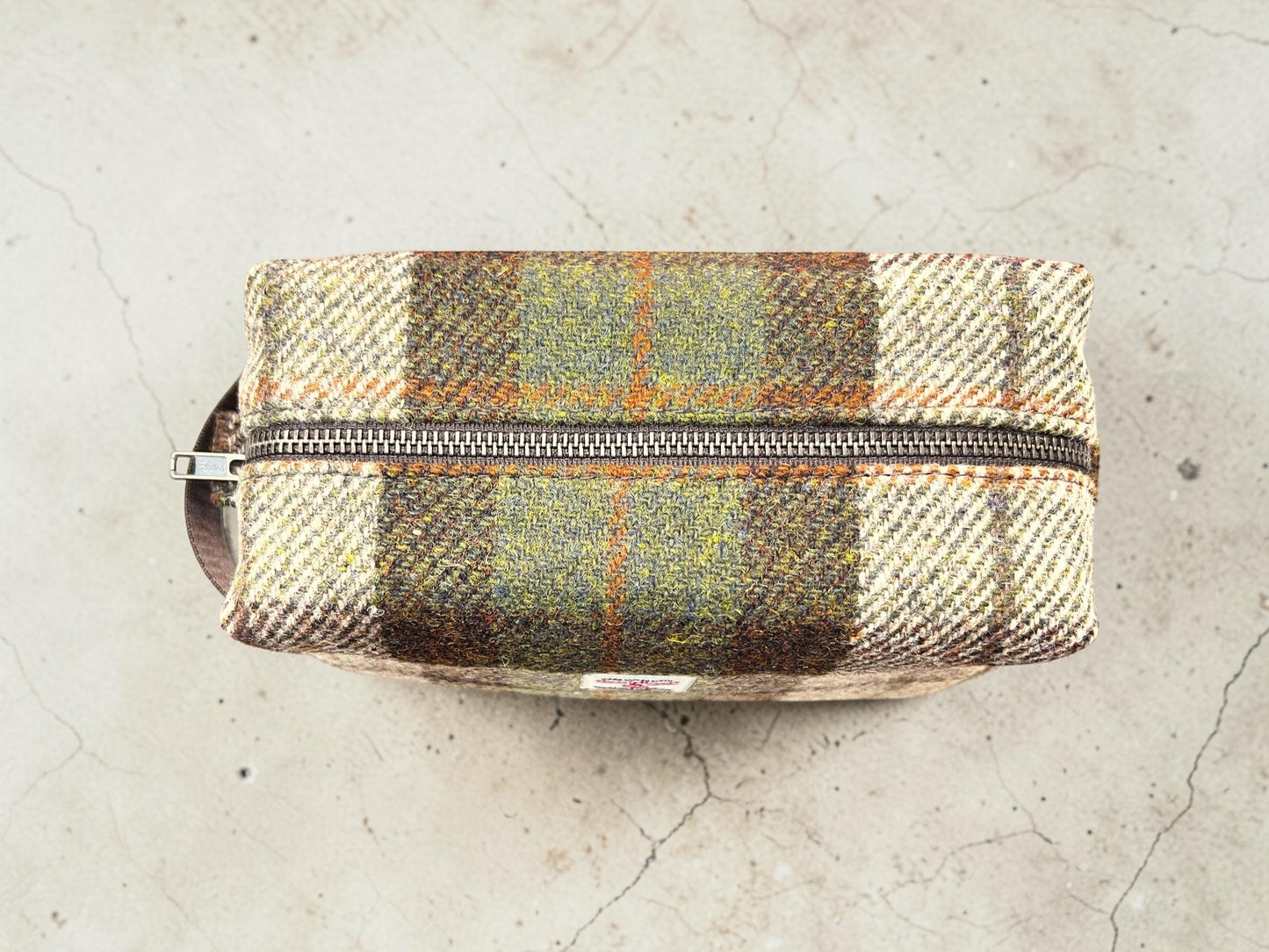 Men's Harris Tweed Dopp Kit, Wool Travel Toiletry Bag, Waterproof Lining, Daily Essentials