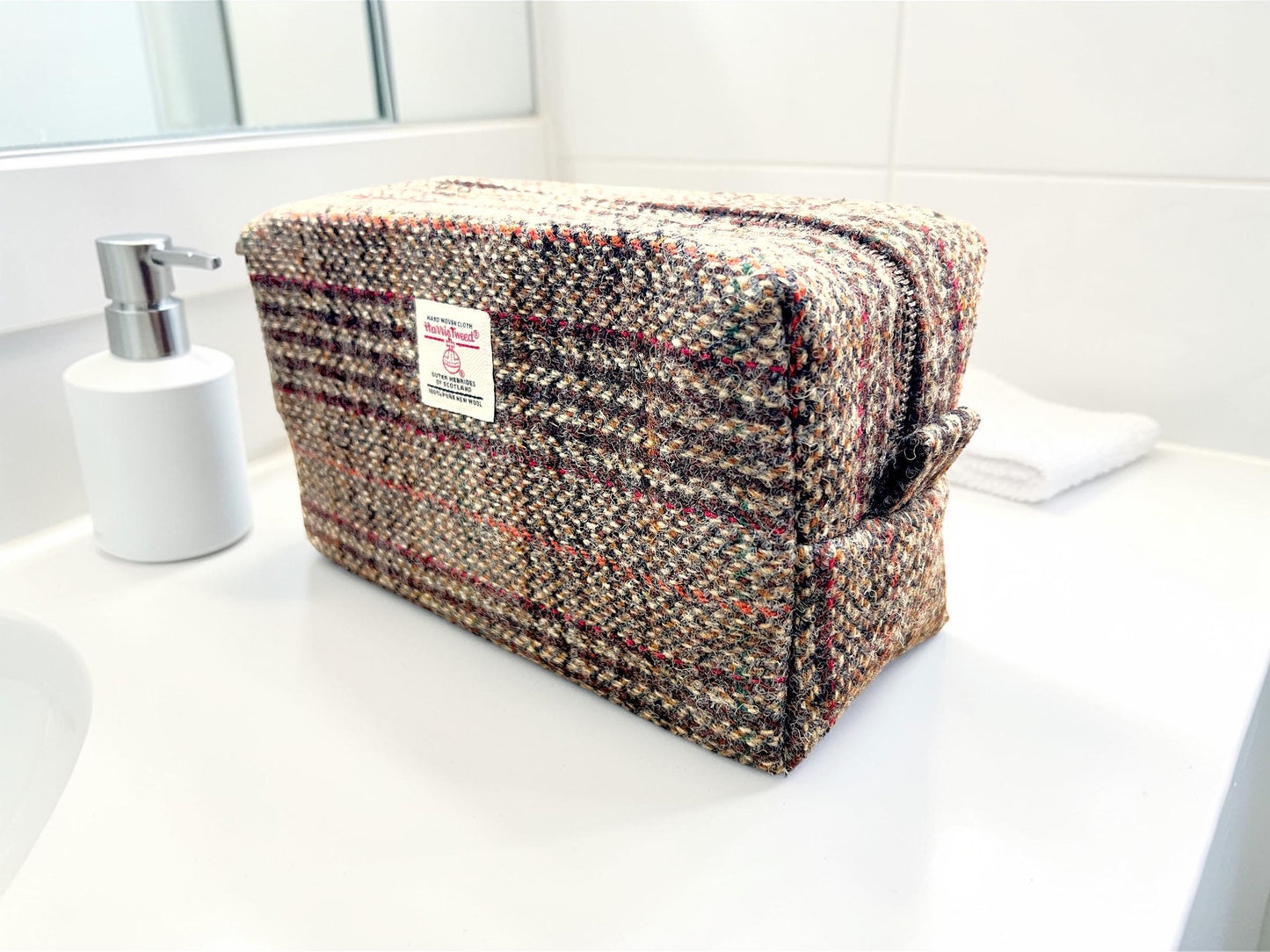 Men's Harris Tweed Dopp Kit, Minimalist Wool Travel Toiletry Bag