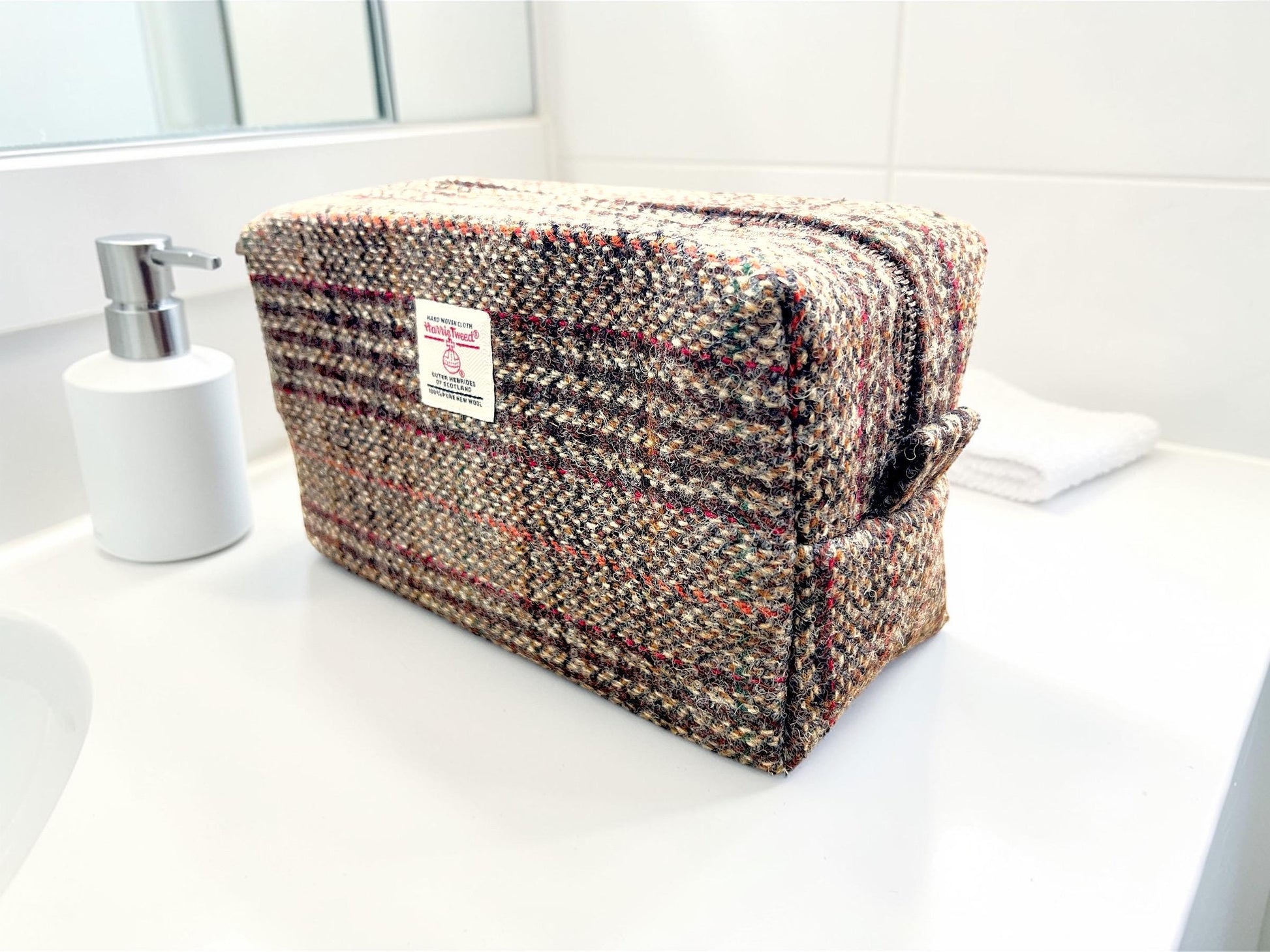 Men's Harris Tweed Dopp Kit, Minimalist Wool Travel Toiletry Bag
