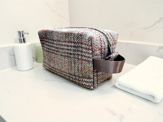 Men's Harris Tweed Dopp Kit, Minimalist Wool Travel Toiletry Bag