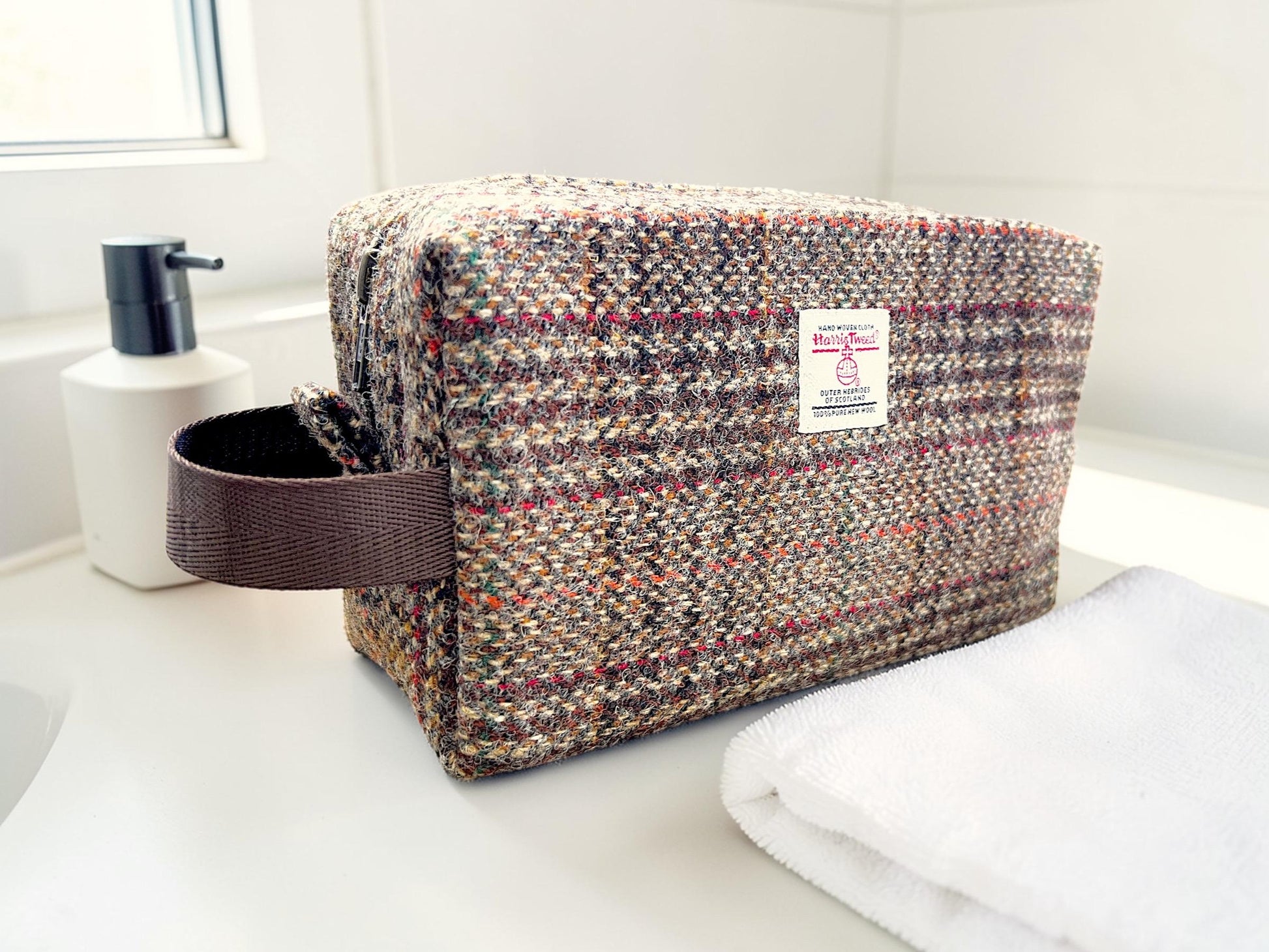 Men's Harris Tweed Dopp Kit, Minimalist Wool Travel Toiletry Bag
