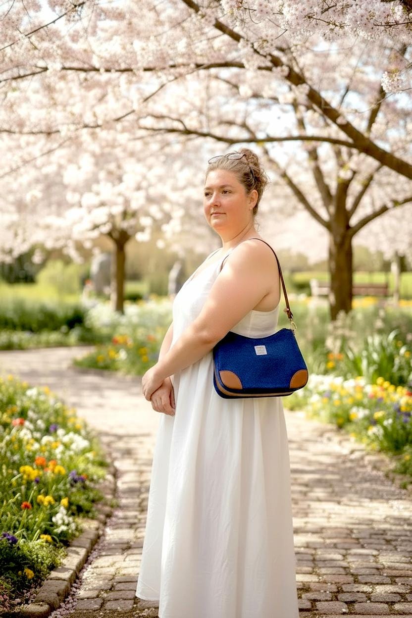 Harris Tweed Shoulder Bag: Two Tone Faux Leather Strap Purse Kentucky Royal Blue