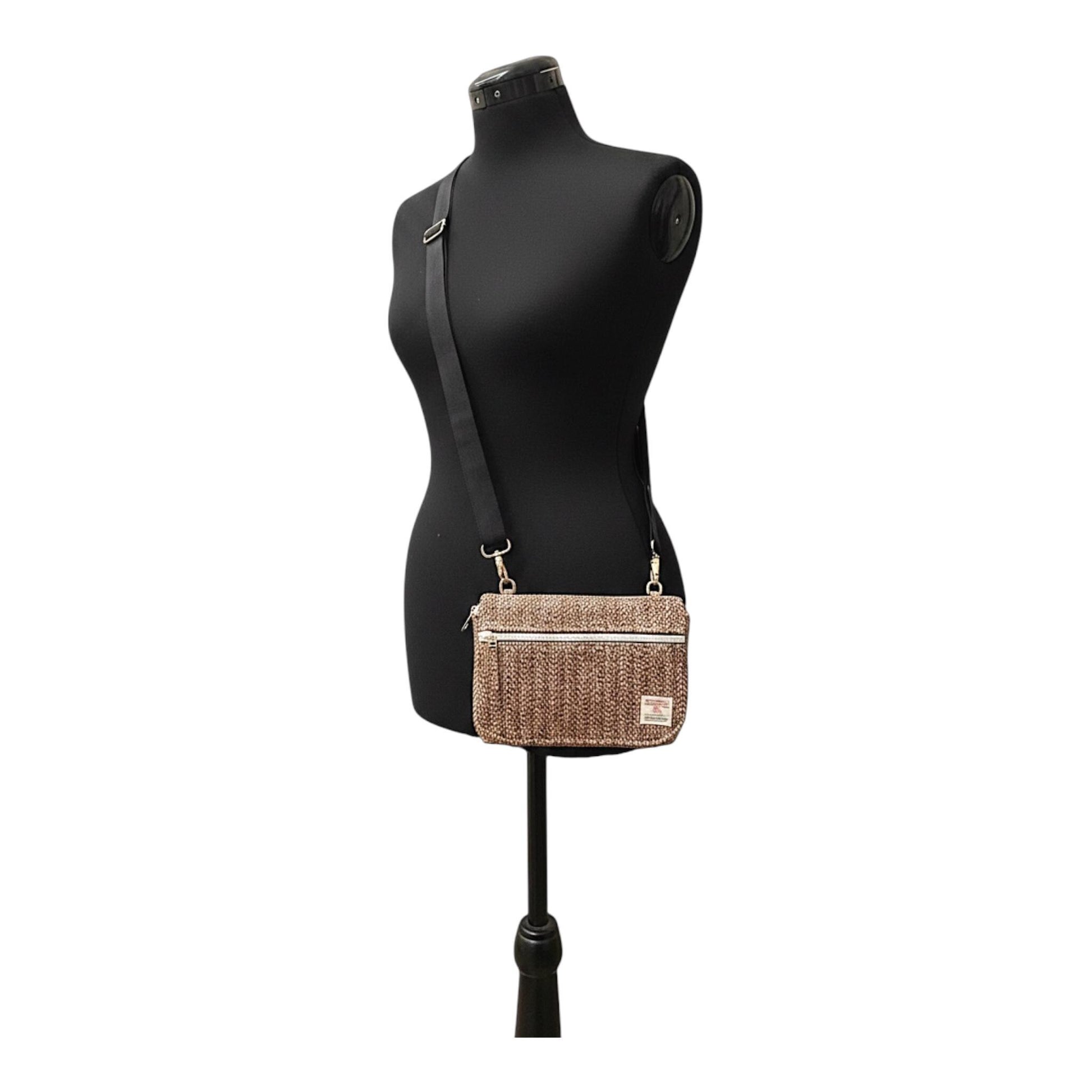 Harris Tweed Small Crossbody Wallet Purse Light Pink, Olive. Black
