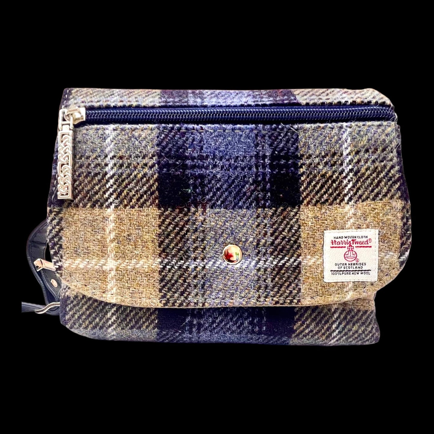 Harris Tweed Small Crossbody Wallet Purse Khaki, Navy Blue, White