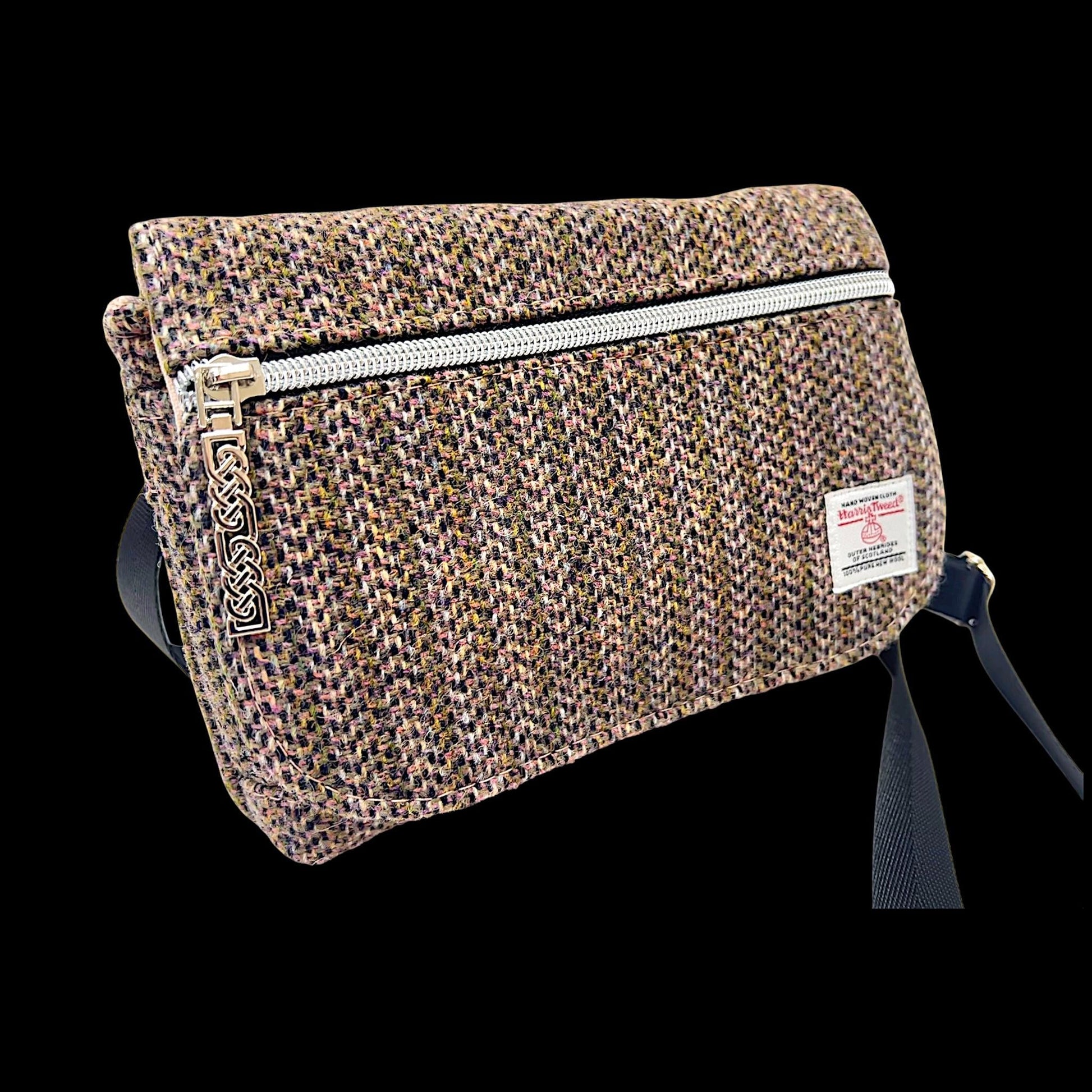 Harris Tweed Small Crossbody Wallet Purse Light Pink, Olive. Black