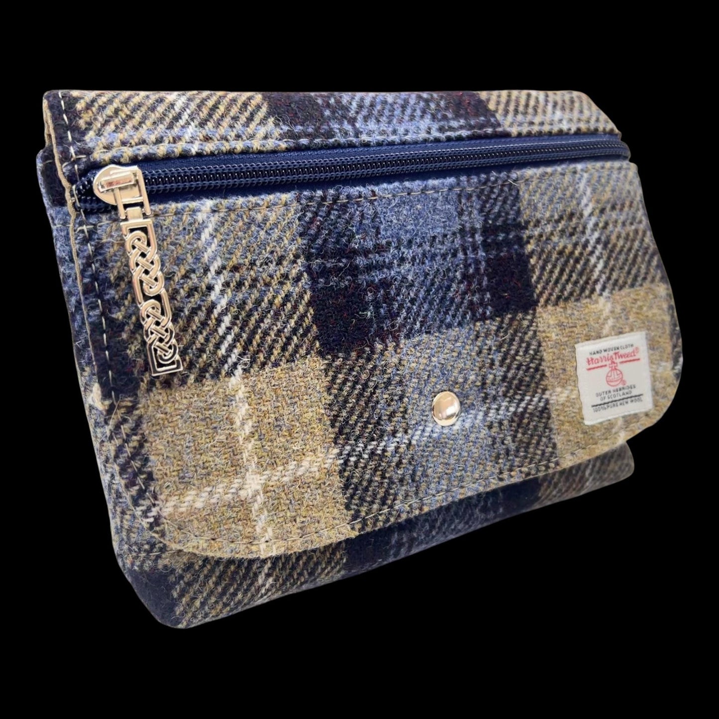 Harris Tweed Small Crossbody Wallet Purse Khaki, Navy Blue, White