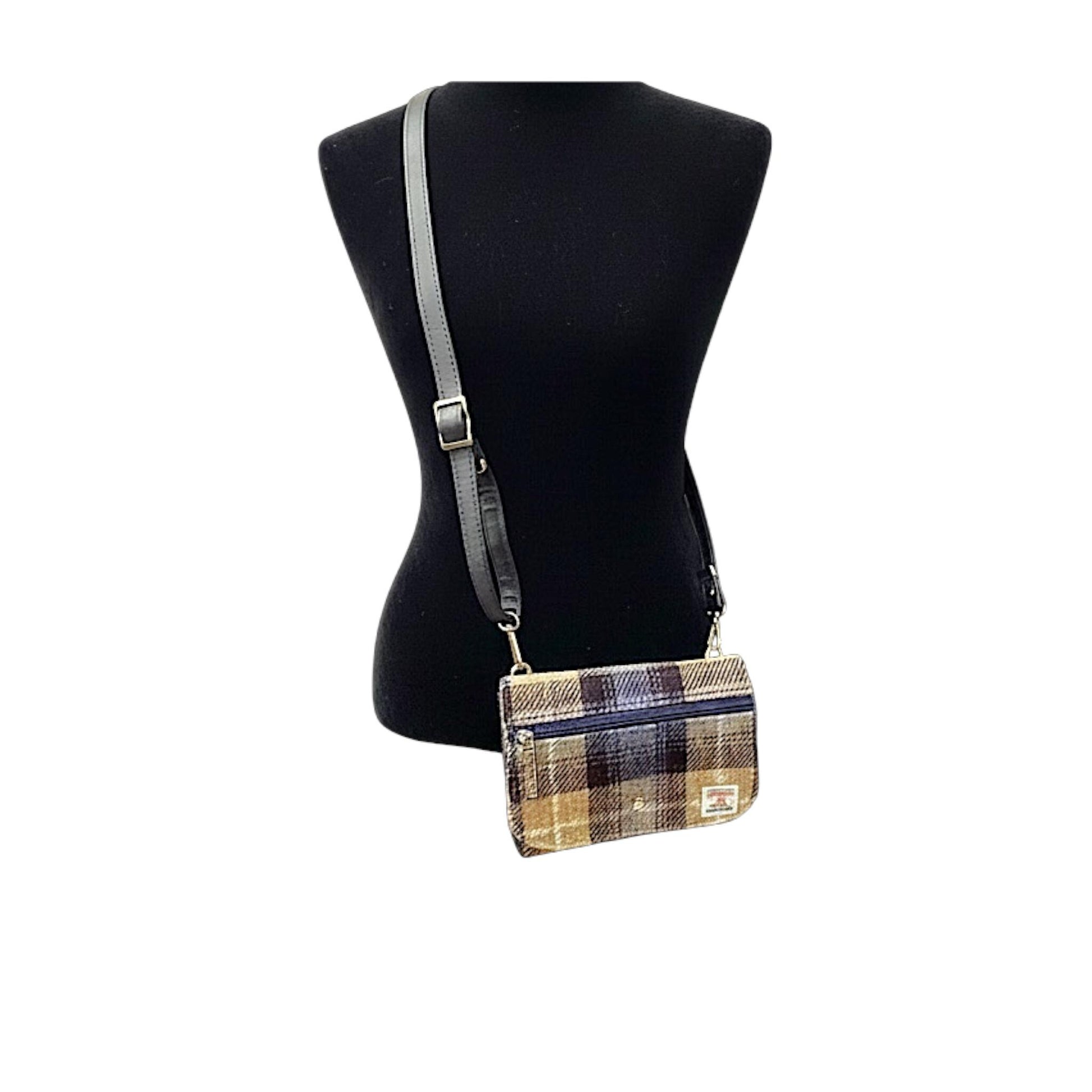 Harris Tweed Small Crossbody Wallet Purse Khaki, Navy Blue, White