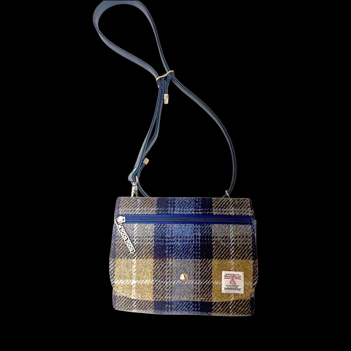 Harris Tweed Small Crossbody Wallet Purse Khaki, Navy Blue, White