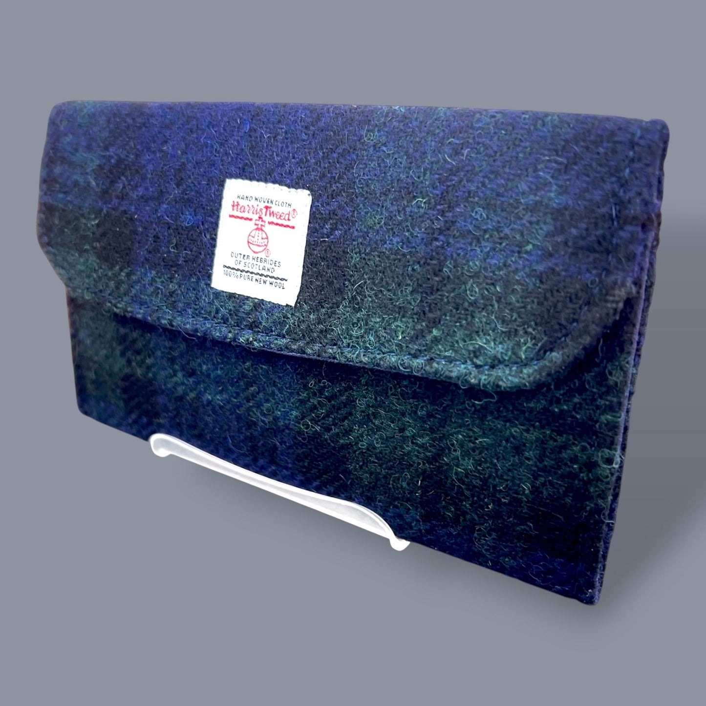 Trifold Harris Tweed Blackwatch Plaid Tartan Wallet with Zippered Pocket