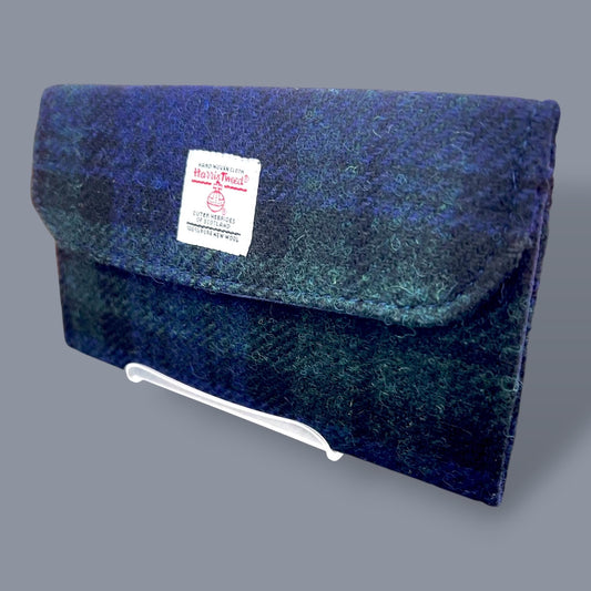 Trifold Harris Tweed Blackwatch Plaid Tartan Wallet with Zippered Pocket